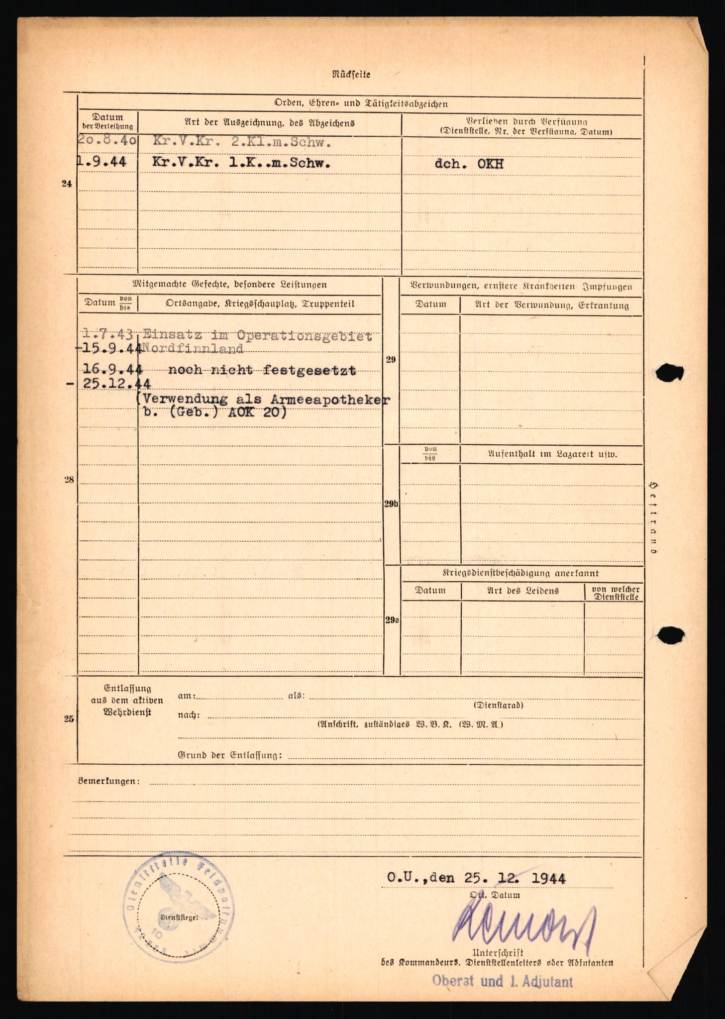 Forsvarets Overkommando. 2 kontor. Arkiv 11.4. Spredte tyske arkivsaker, AV/RA-RAFA-7031/D/Dar/Dara/L0019: Personalbøker og diverse, 1940-1945, p. 661