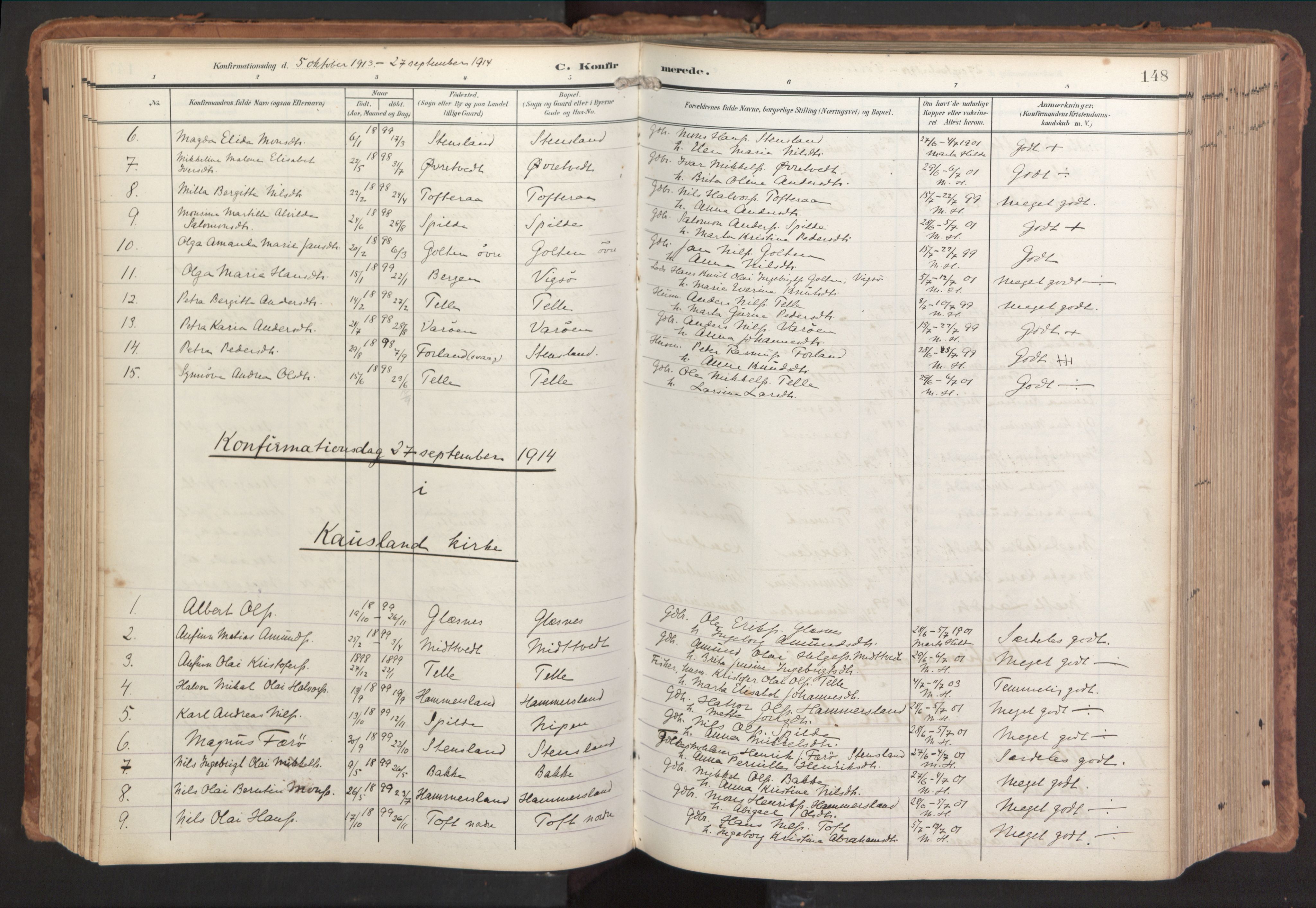 Sund sokneprestembete, SAB/A-99930: Parish register (official) no. B 2, 1907-1926, p. 148