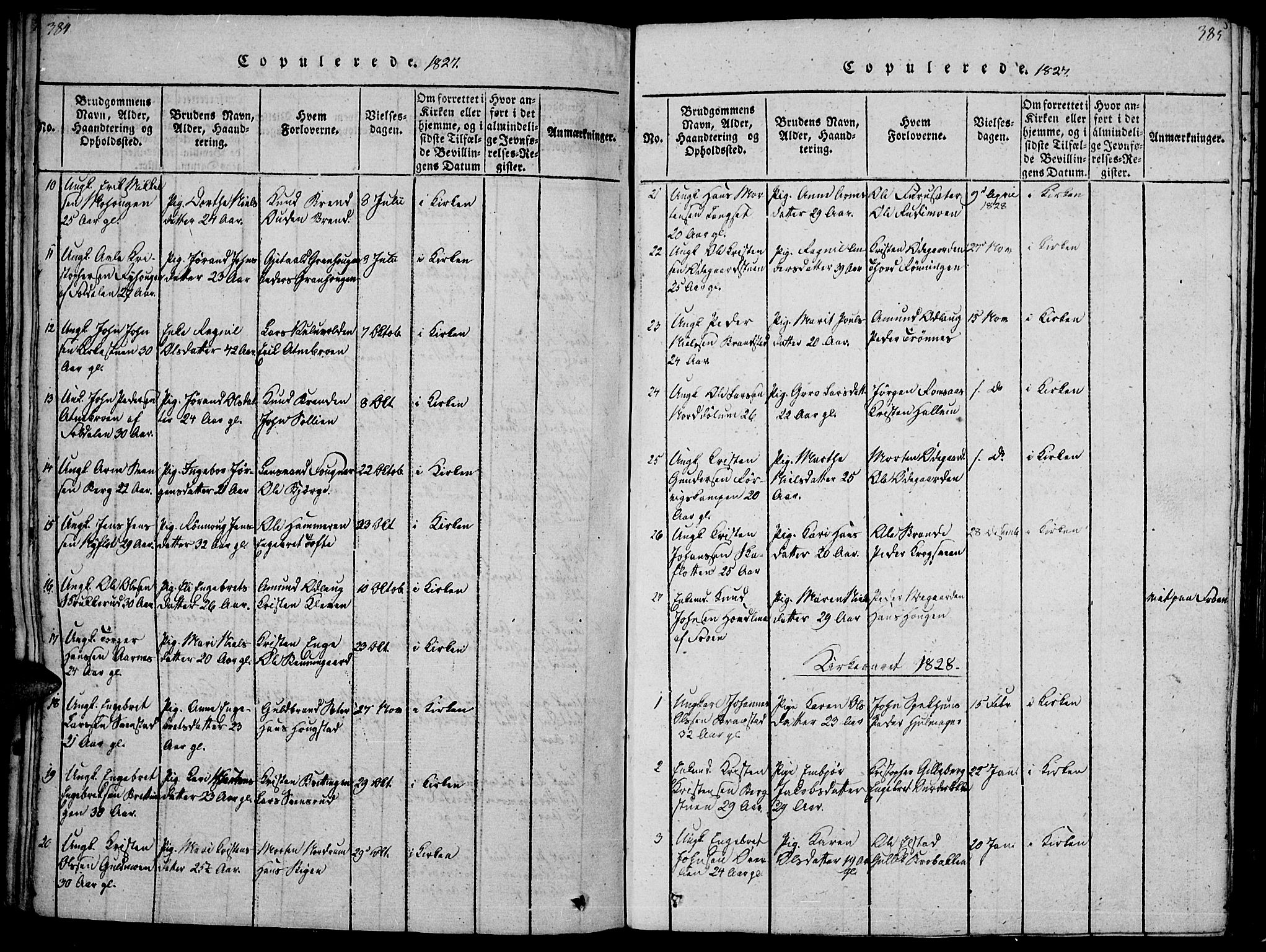 Ringebu prestekontor, AV/SAH-PREST-082/H/Ha/Haa/L0004: Parish register (official) no. 4, 1821-1839, p. 384-385