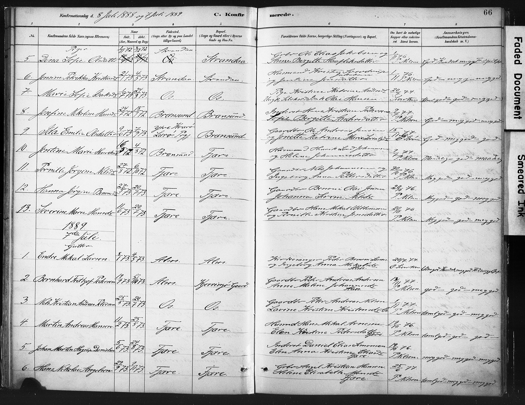 Ministerialprotokoller, klokkerbøker og fødselsregistre - Nordland, AV/SAT-A-1459/803/L0071: Parish register (official) no. 803A01, 1881-1897, p. 66