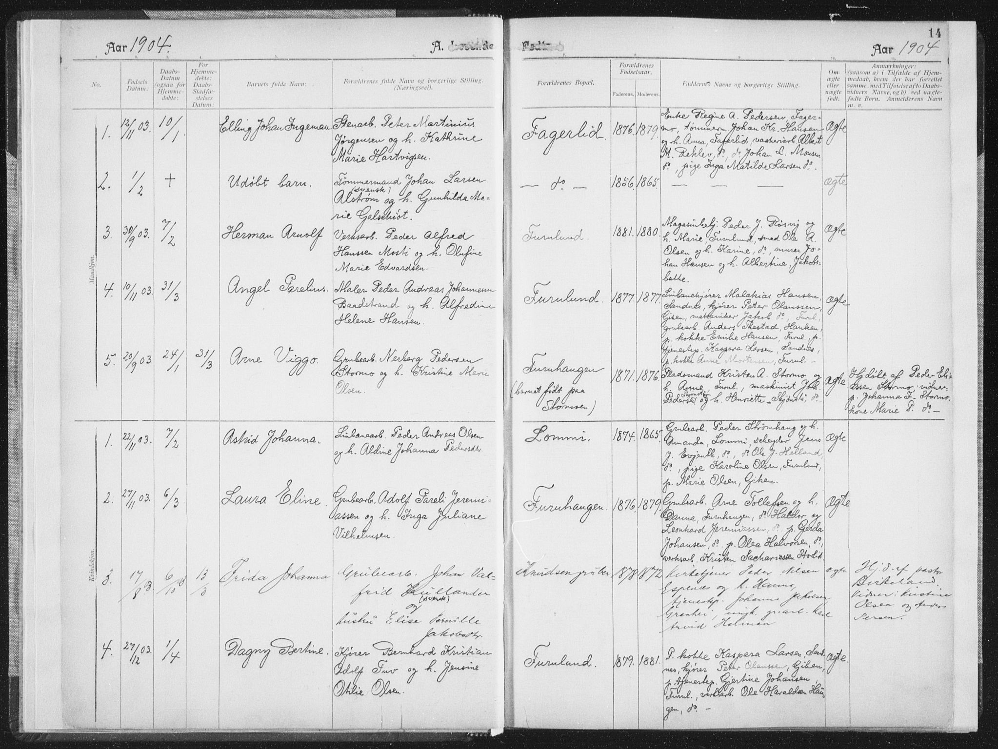 Ministerialprotokoller, klokkerbøker og fødselsregistre - Nordland, AV/SAT-A-1459/850/L0711: Curate's parish register no. 850B01, 1902-1915, p. 14