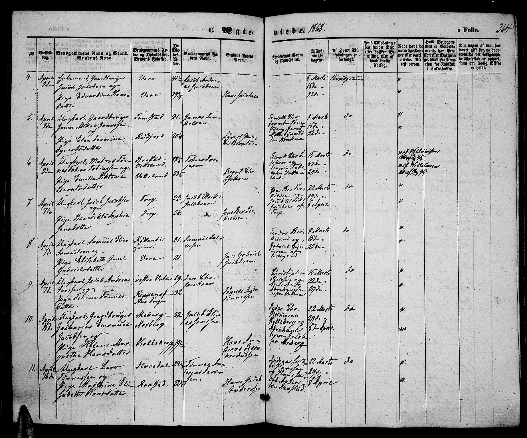 Lista sokneprestkontor, AV/SAK-1111-0027/F/Fb/L0003: Parish register (copy) no. B 3, 1862-1877, p. 364