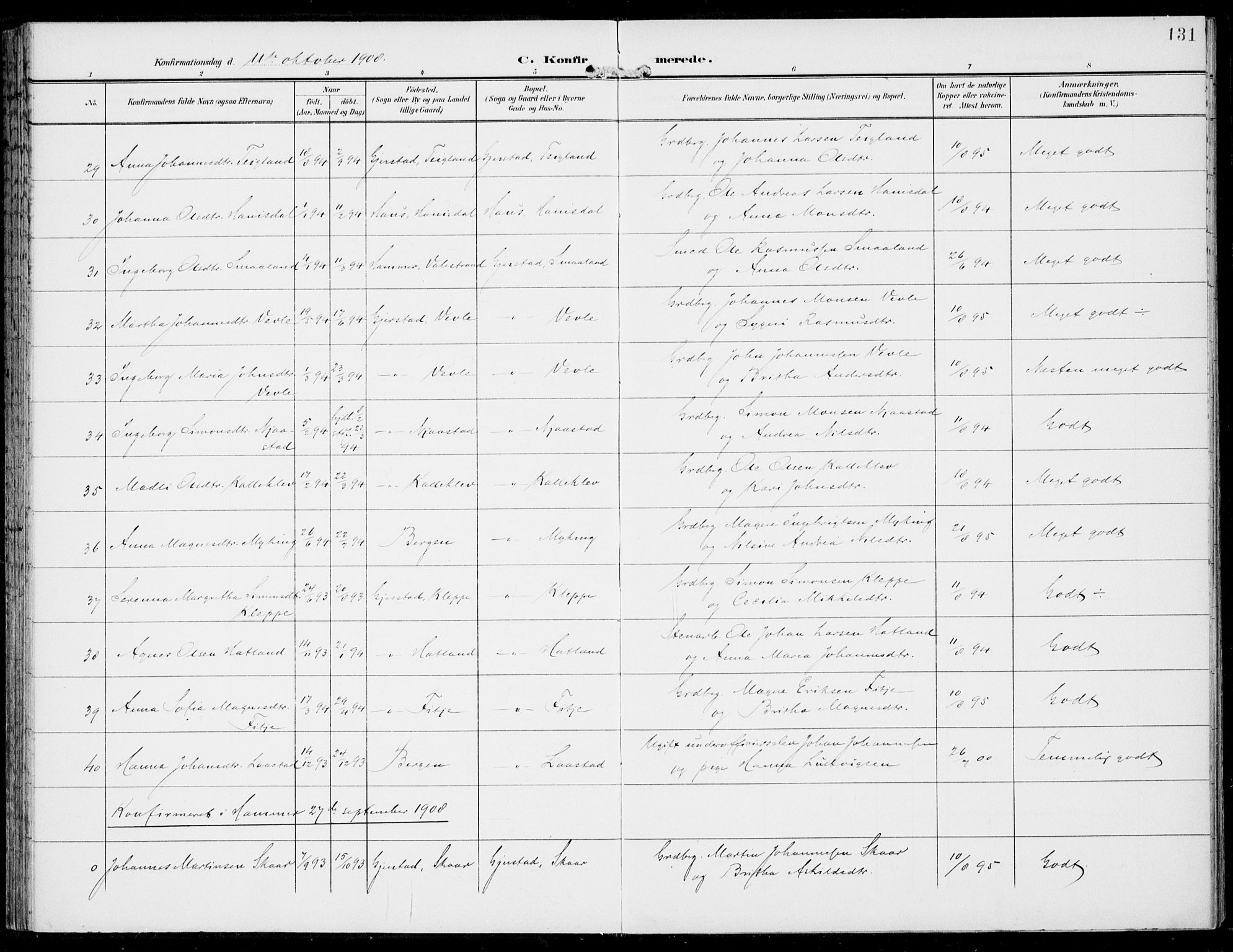 Haus sokneprestembete, AV/SAB-A-75601/H/Haa: Parish register (official) no. C  2, 1900-1915, p. 131