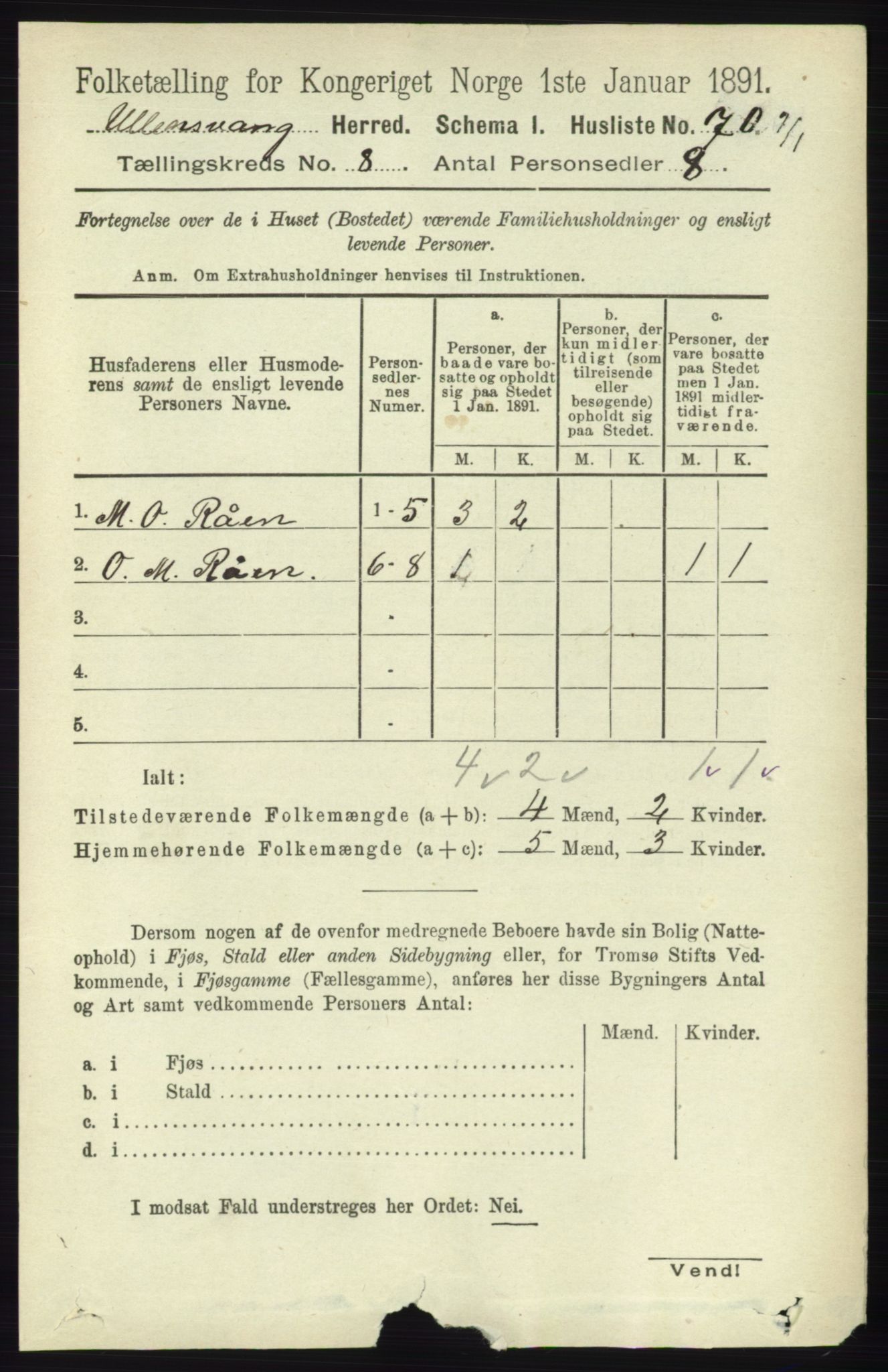 RA, 1891 census for 1230 Ullensvang, 1891, p. 2713