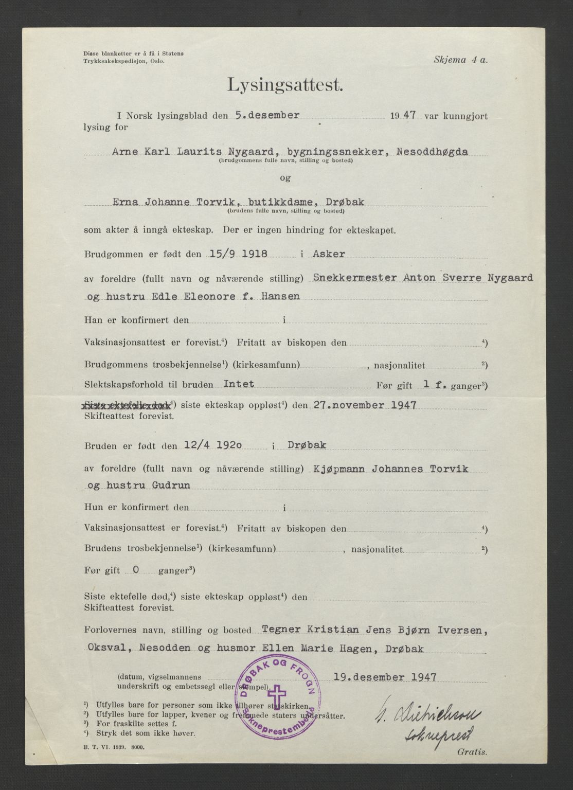Follo sorenskriveri, AV/SAO-A-10274/L/La/Lab/L0002: Vigselsbok, 1942-1946