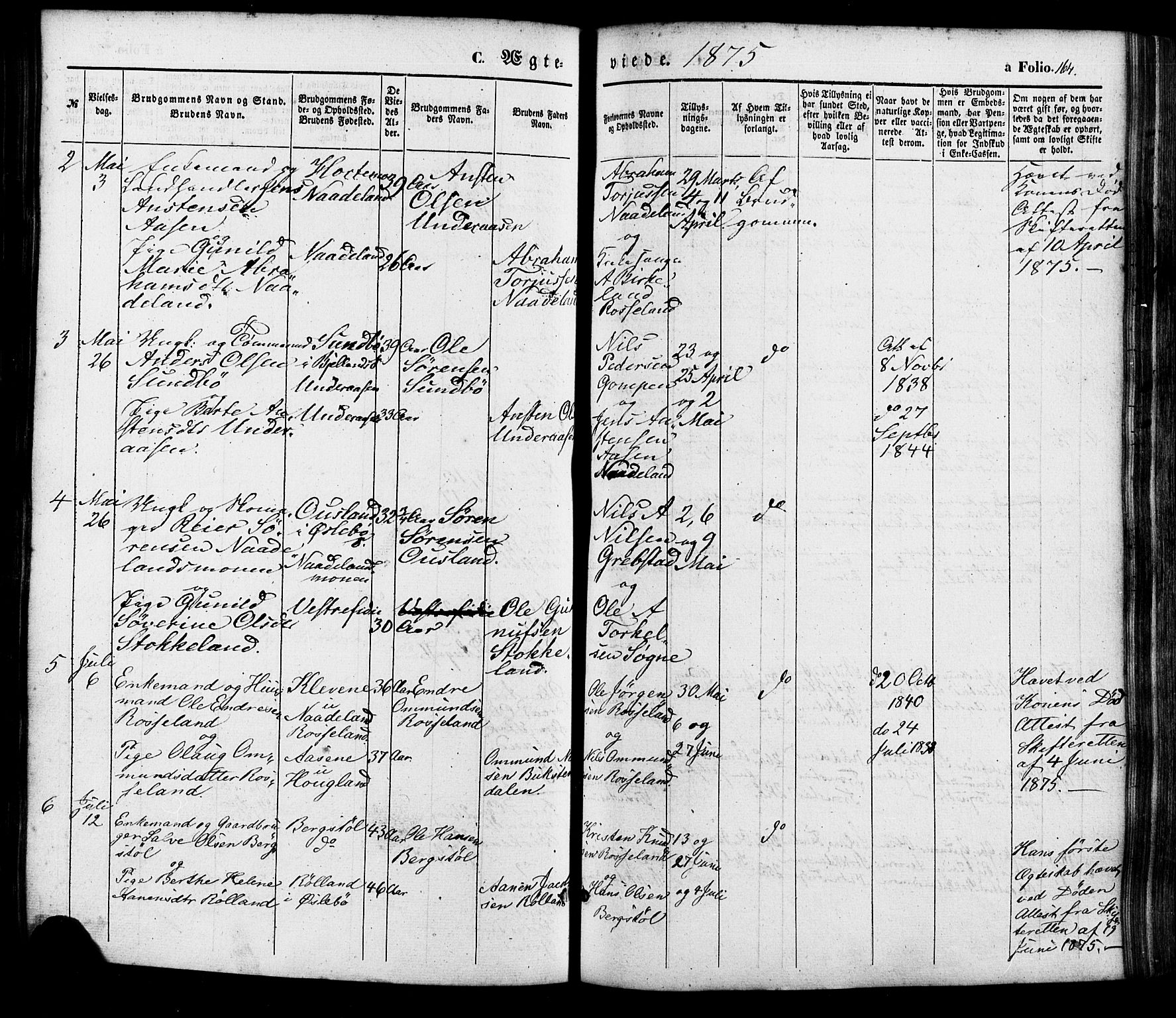 Søgne sokneprestkontor, AV/SAK-1111-0037/F/Fa/Faa/L0002: Parish register (official) no. A 2, 1854-1882, p. 164