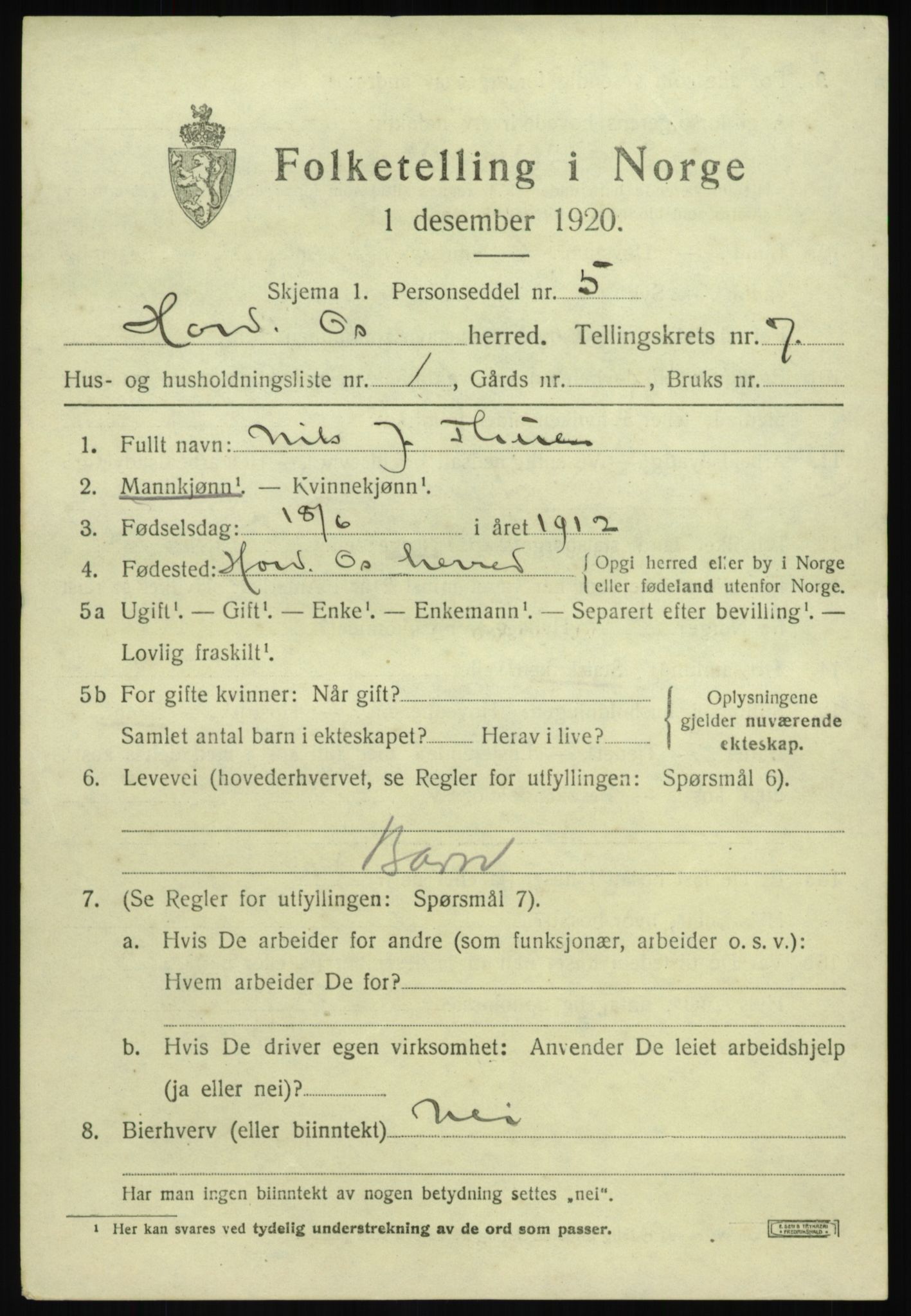 SAB, 1920 census for Os, 1920, p. 5706