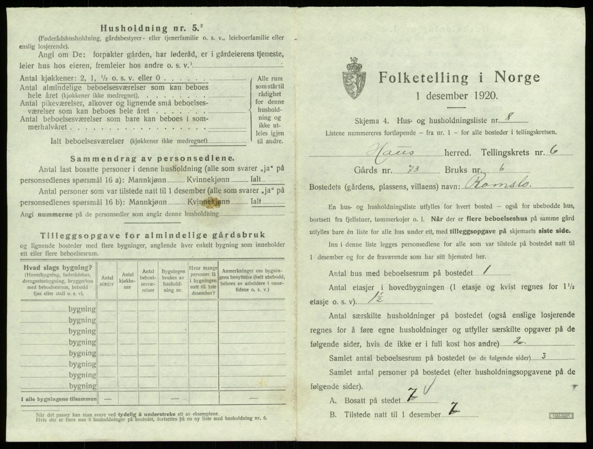 SAB, 1920 census for Haus, 1920, p. 398