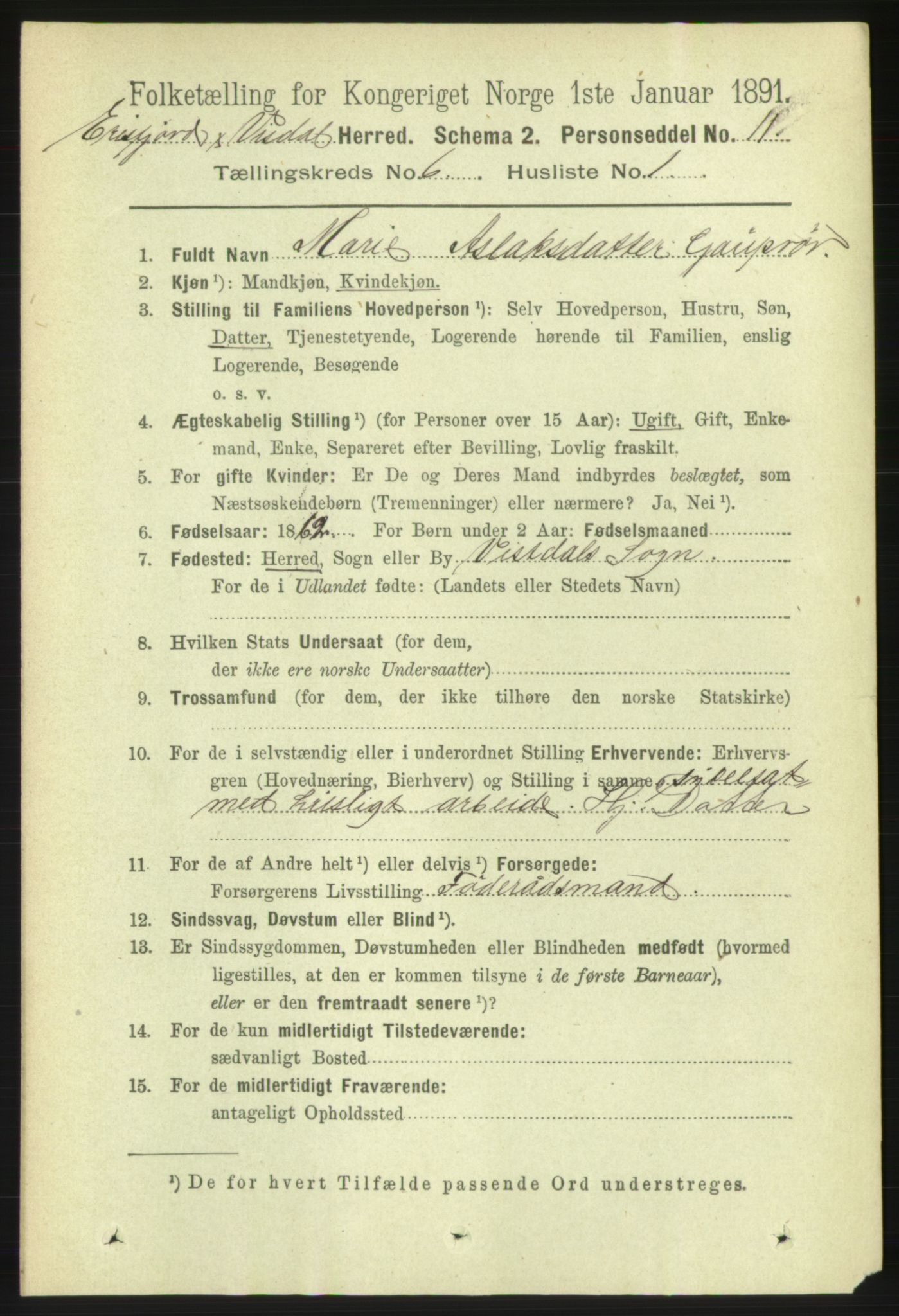 RA, 1891 census for 1542 Eresfjord og Vistdal, 1891, p. 1534