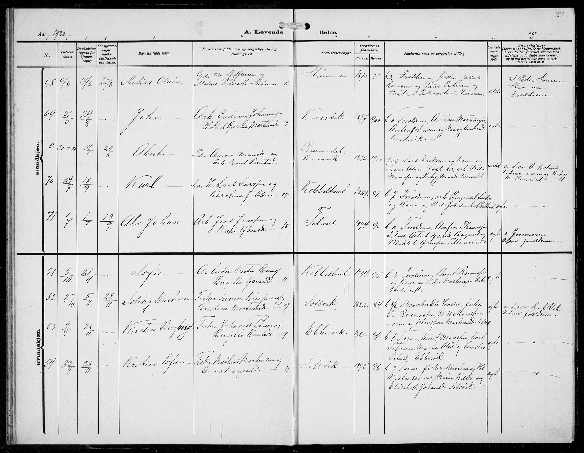 Fjell sokneprestembete, AV/SAB-A-75301/H/Hab: Parish register (copy) no. A  6, 1918-1936, p. 27