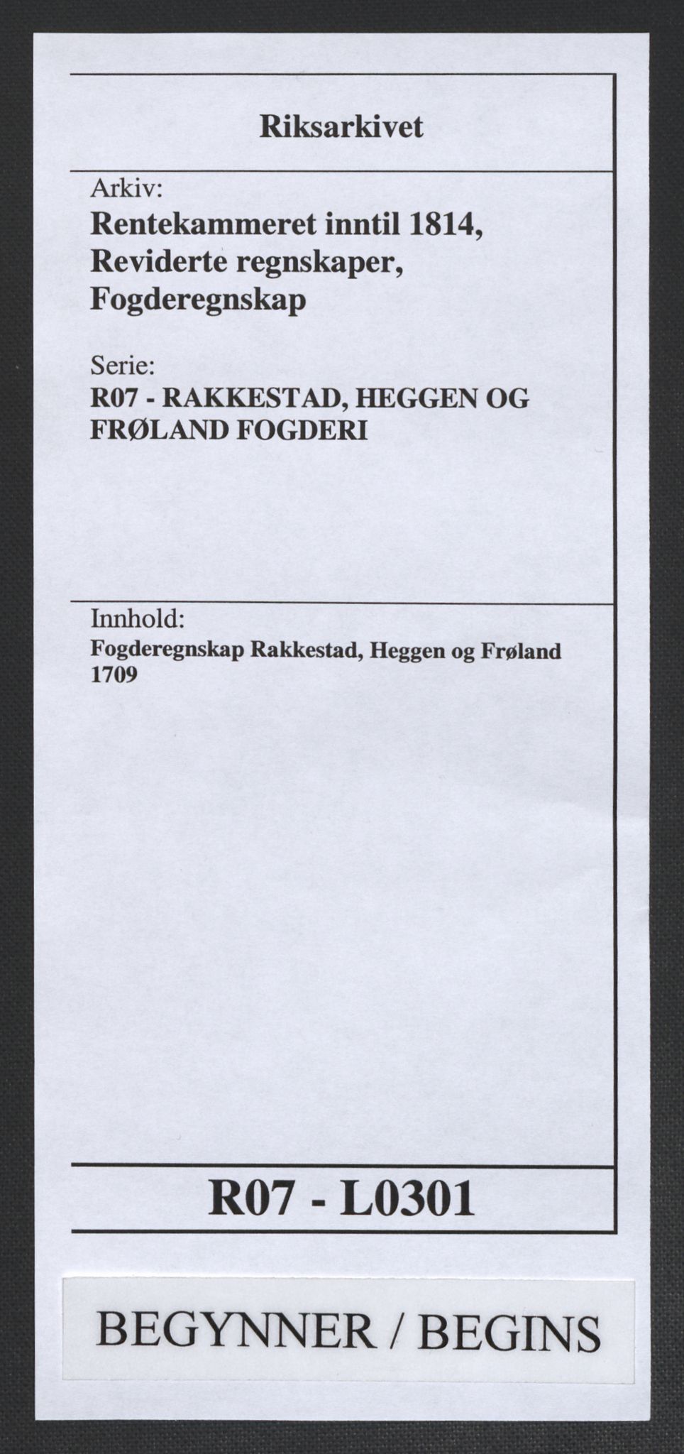 Rentekammeret inntil 1814, Reviderte regnskaper, Fogderegnskap, AV/RA-EA-4092/R07/L0301: Fogderegnskap Rakkestad, Heggen og Frøland, 1709, p. 1