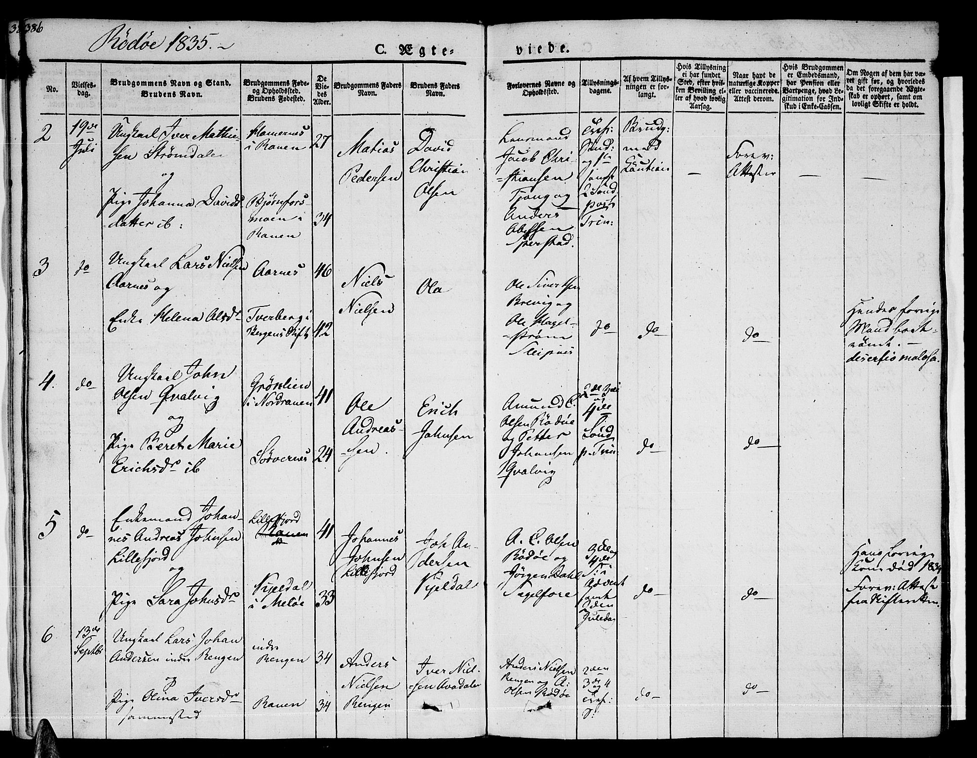 Ministerialprotokoller, klokkerbøker og fødselsregistre - Nordland, SAT/A-1459/841/L0600: Parish register (official) no. 841A07 /1, 1825-1844, p. 386