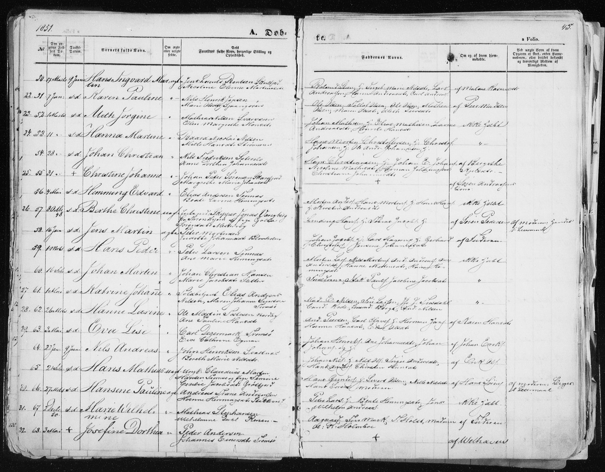 Tromsø sokneprestkontor/stiftsprosti/domprosti, SATØ/S-1343/G/Ga/L0010kirke: Parish register (official) no. 10, 1848-1855, p. 45