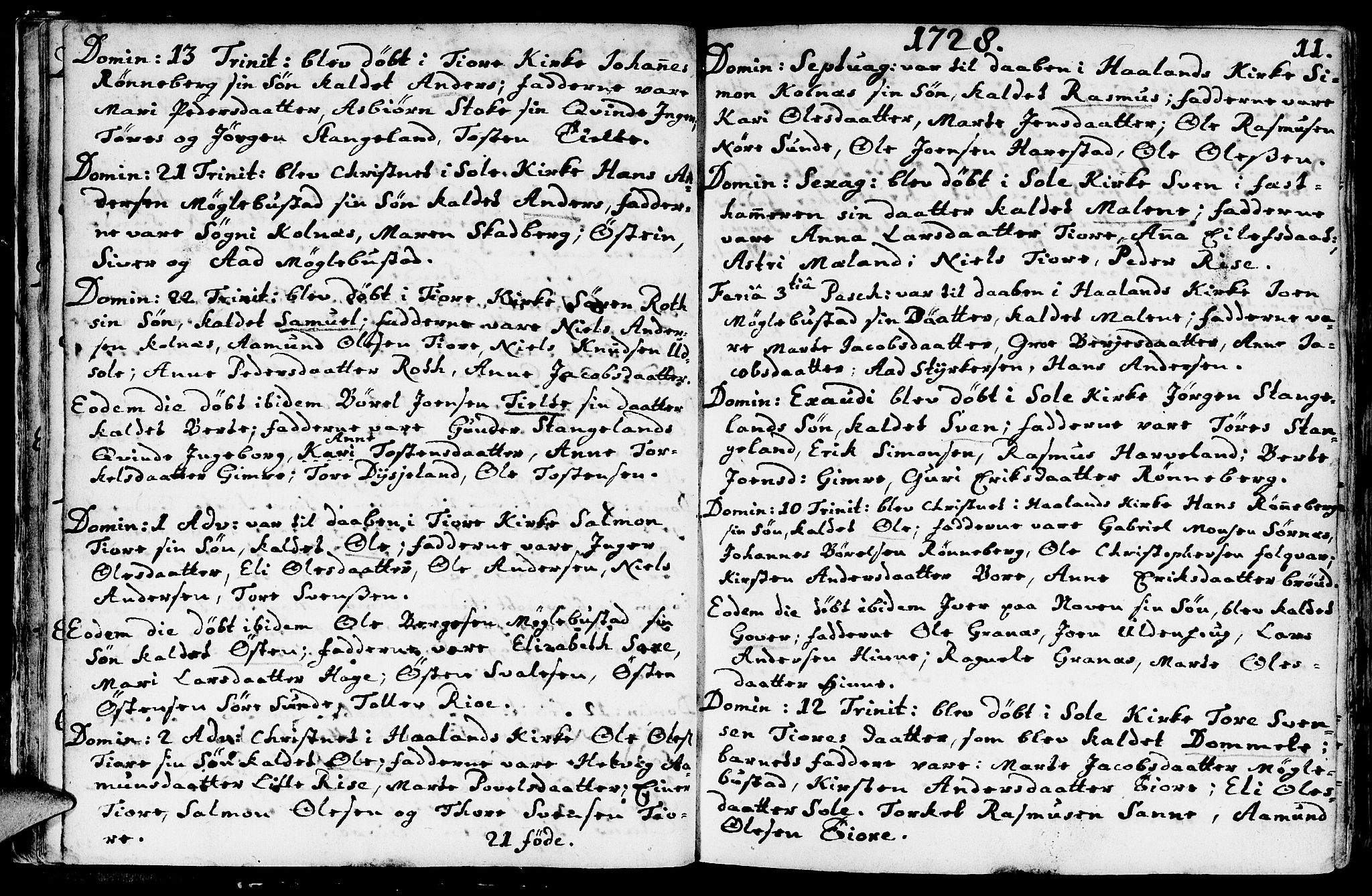 Håland sokneprestkontor, SAST/A-101802/001/30BA/L0002: Parish register (official) no. A 2, 1722-1794, p. 11