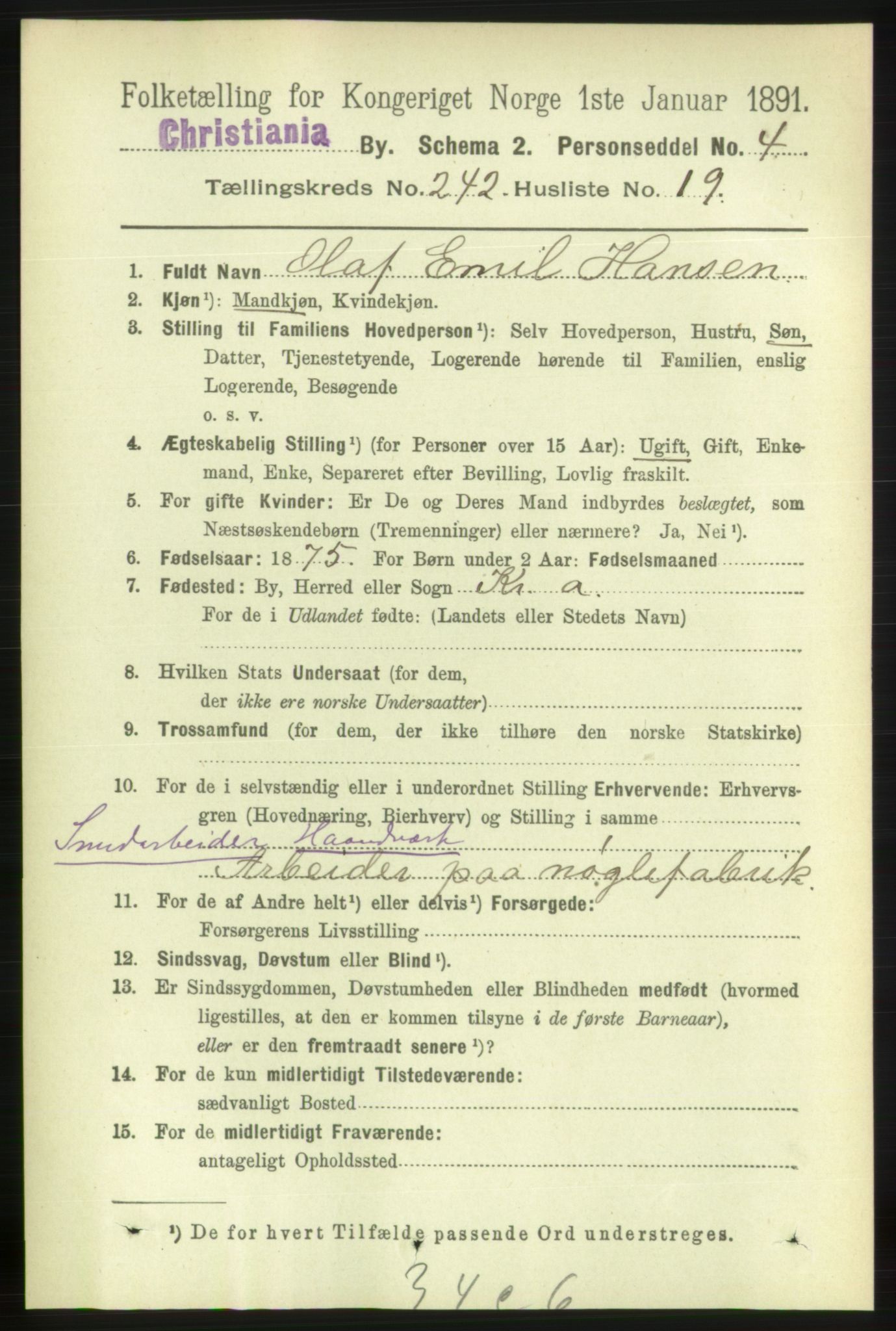 RA, 1891 census for 0301 Kristiania, 1891, p. 147389