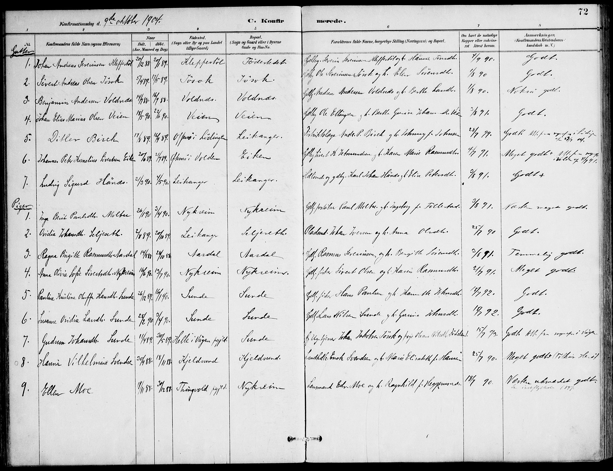 Ministerialprotokoller, klokkerbøker og fødselsregistre - Møre og Romsdal, AV/SAT-A-1454/508/L0095: Parish register (official) no. 508A02, 1887-1920, p. 72