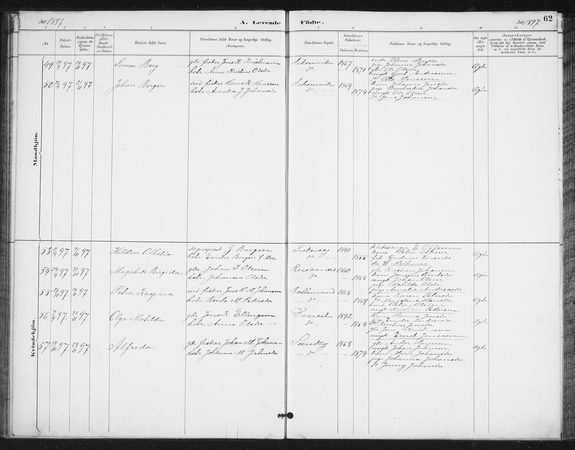 Ministerialprotokoller, klokkerbøker og fødselsregistre - Nordland, AV/SAT-A-1459/847/L0682: Parish register (copy) no. 847C10, 1889-1907, p. 62