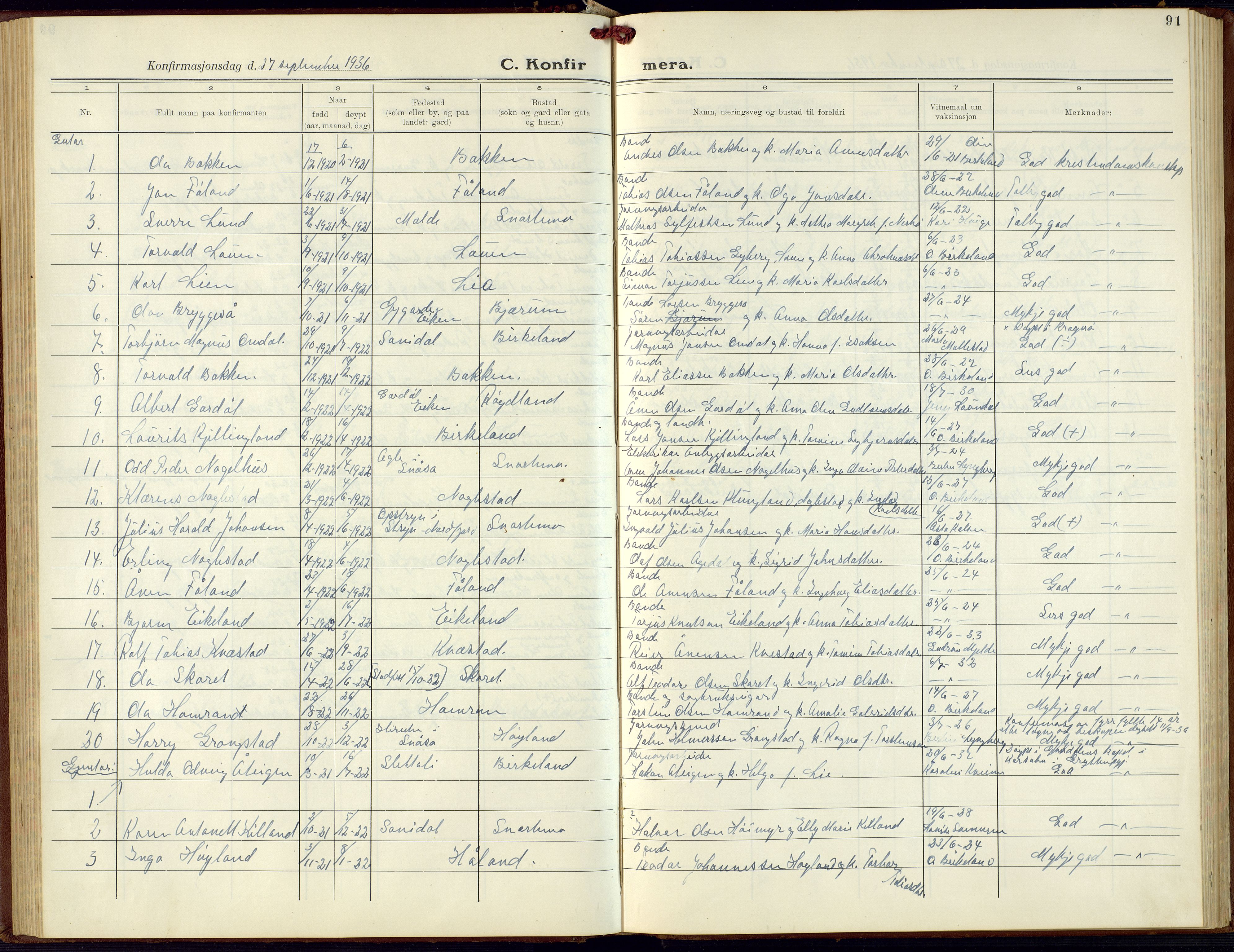 Hægebostad sokneprestkontor, SAK/1111-0024/F/Fb/Fba/L0006: Parish register (copy) no. B 6, 1931-1970, p. 91