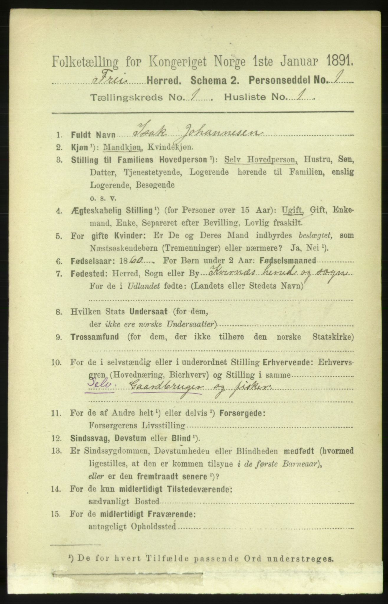 RA, 1891 census for 1556 Frei, 1891, p. 97