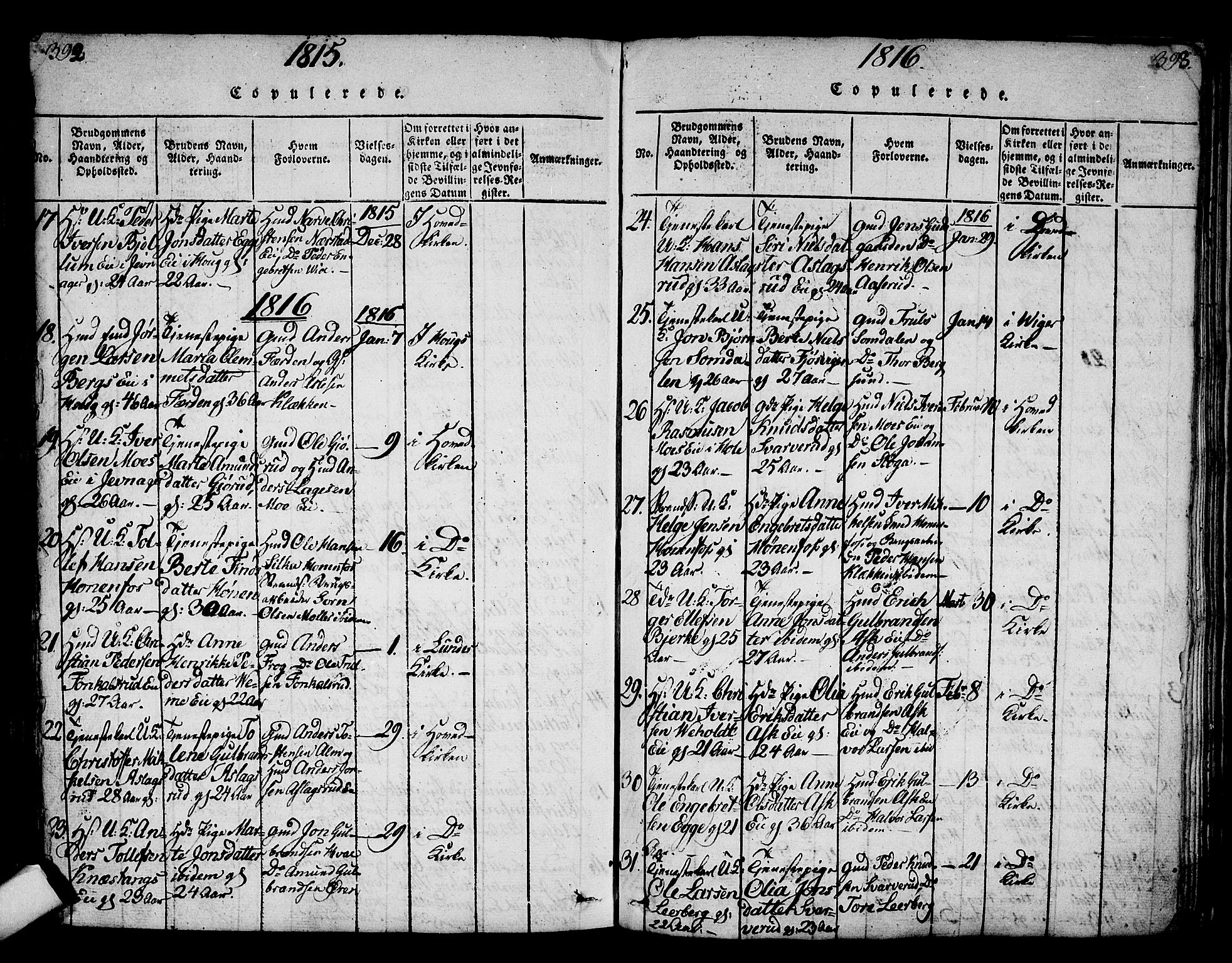 Norderhov kirkebøker, AV/SAKO-A-237/F/Fa/L0008: Parish register (official) no. 8, 1814-1833, p. 392-393