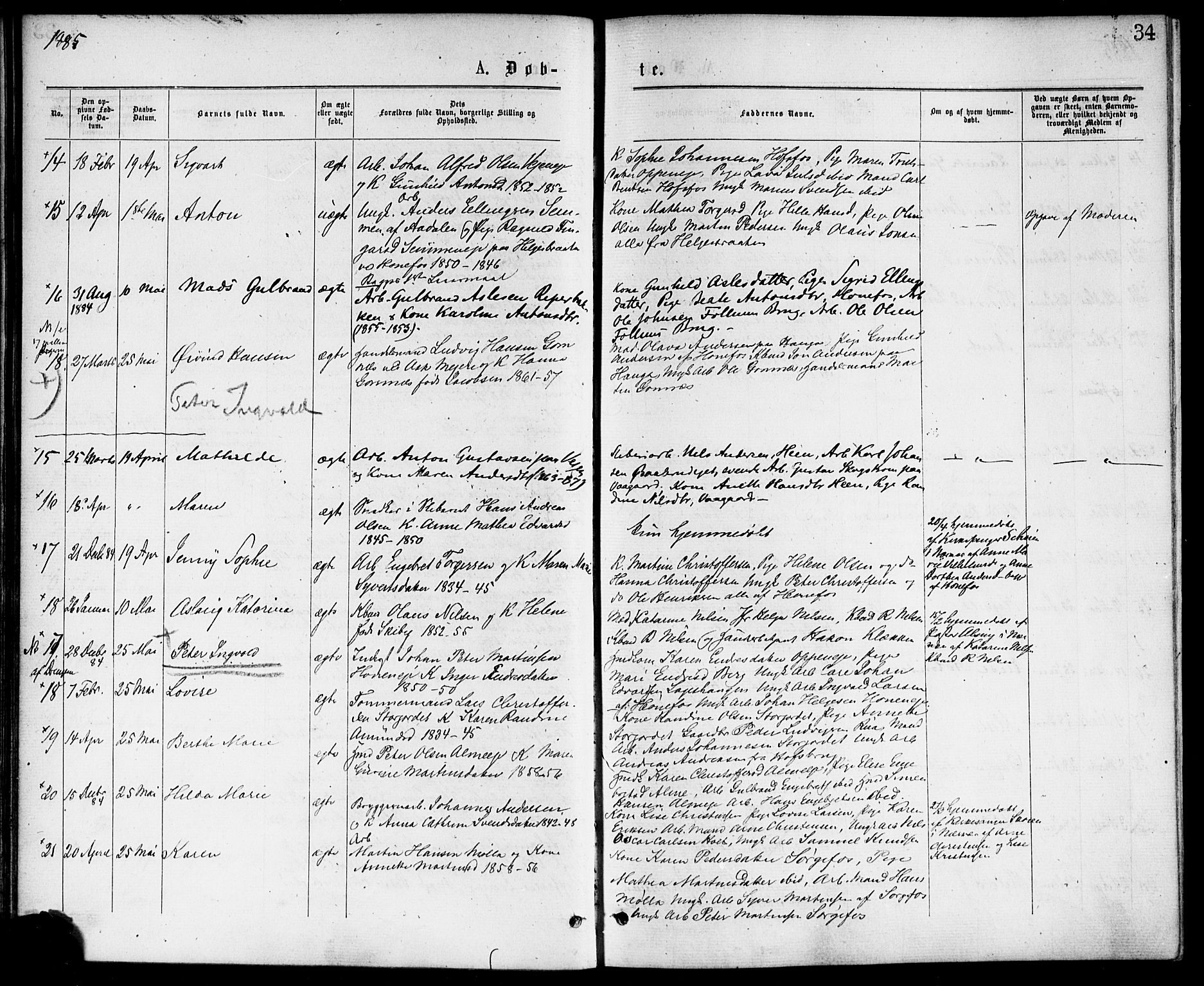 Hønefoss kirkebøker, AV/SAKO-A-609/F/Fa/L0001: Parish register (official) no. 1, 1875-1887, p. 34