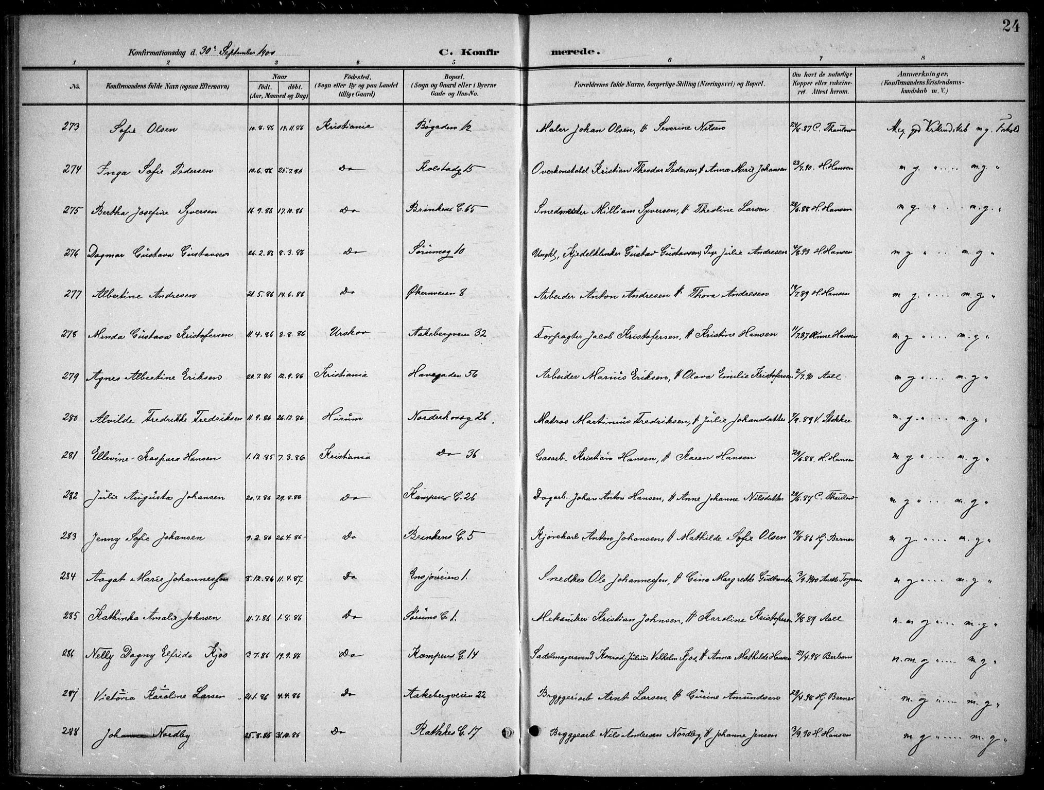 Kampen prestekontor Kirkebøker, AV/SAO-A-10853/F/Fa/L0009: Parish register (official) no. I 9, 1899-1911, p. 24