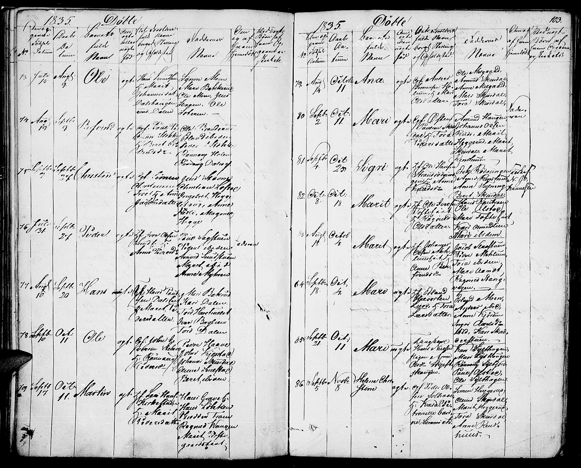 Fron prestekontor, AV/SAH-PREST-078/H/Ha/Haa/L0003: Parish register (official) no. 3, 1828-1838, p. 103