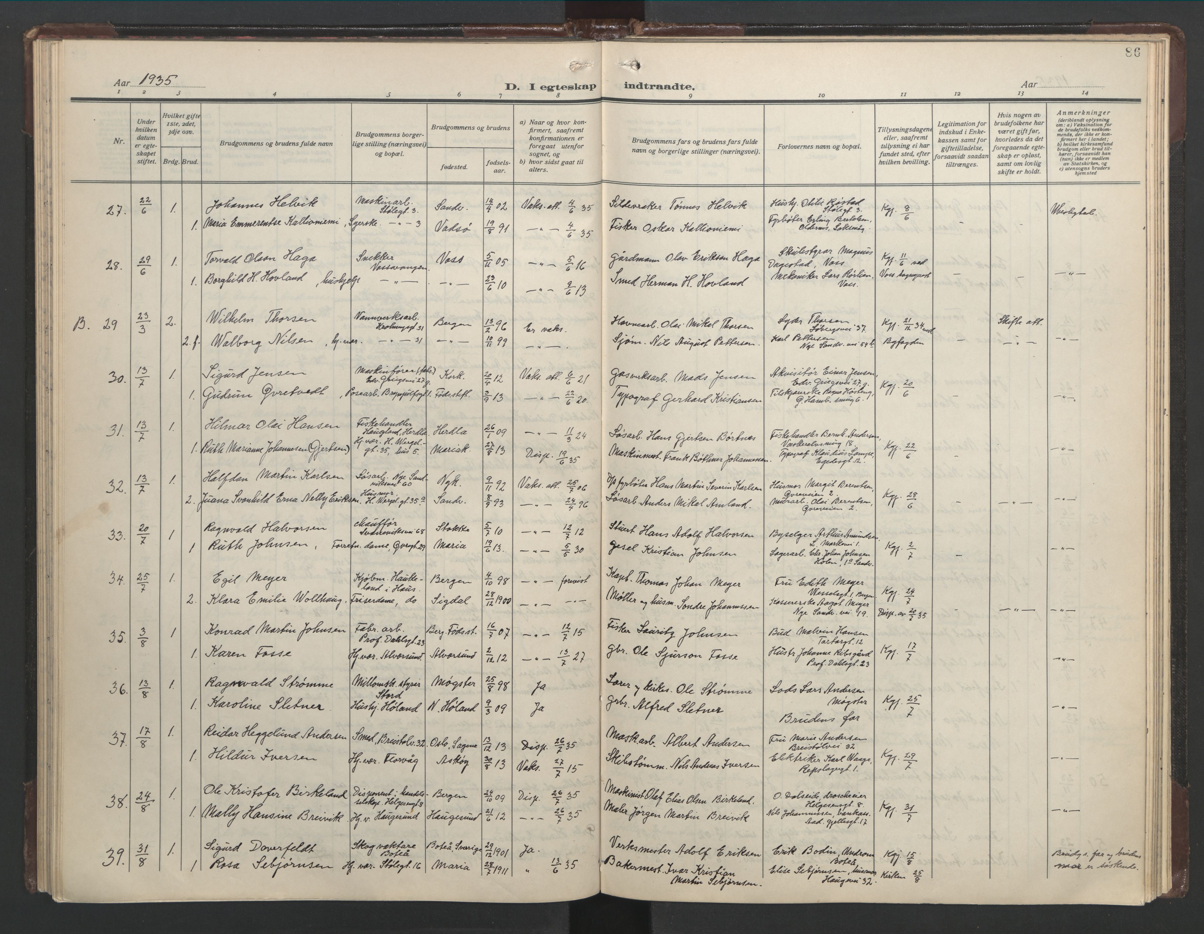 Mariakirken Sokneprestembete, AV/SAB-A-76901/H/Hab/L0011: Parish register (copy) no. A 11, 1938-1955, p. 85b-86a