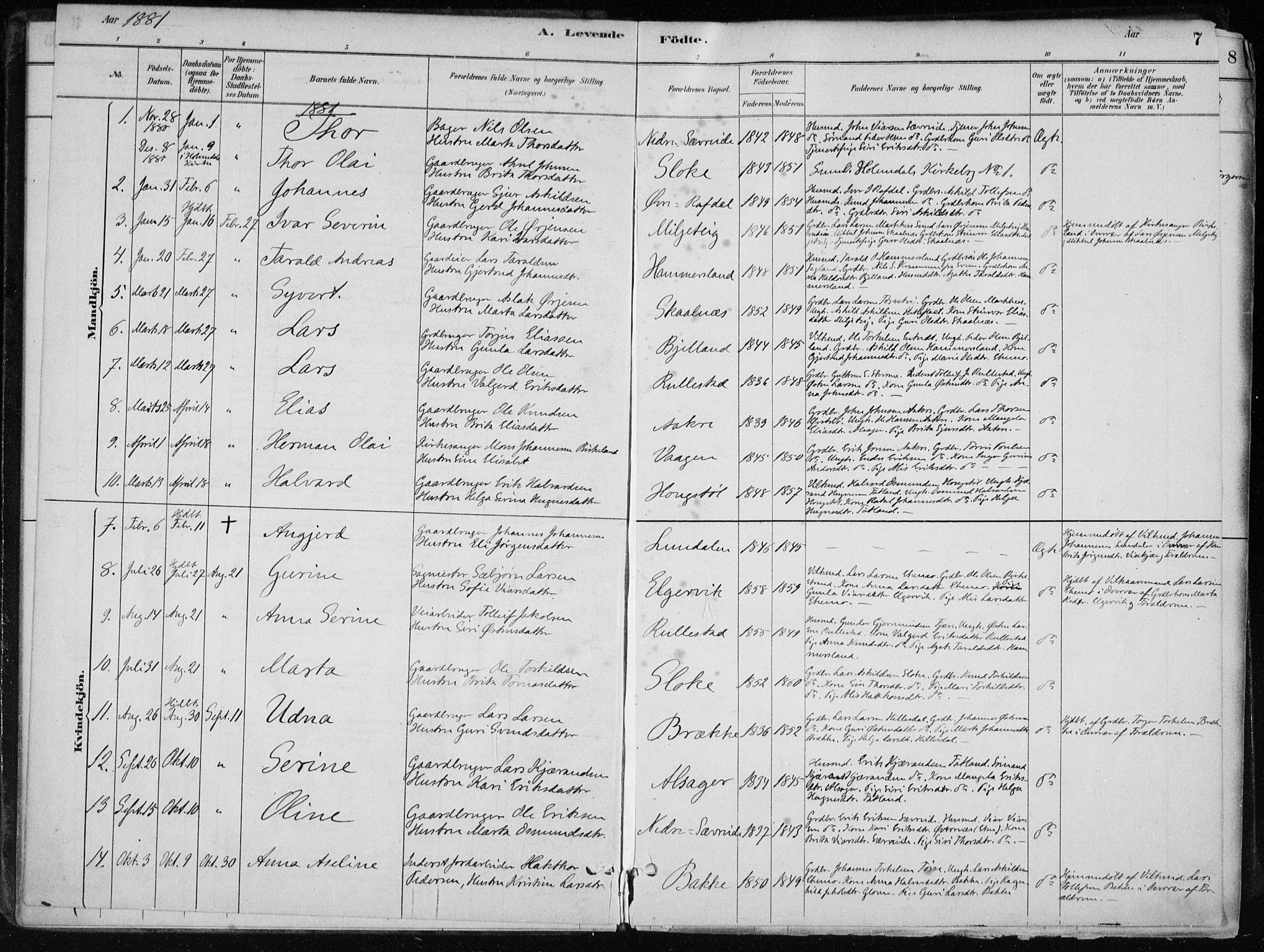Skånevik sokneprestembete, SAB/A-77801/H/Haa: Parish register (official) no. E  1, 1879-1901, p. 7