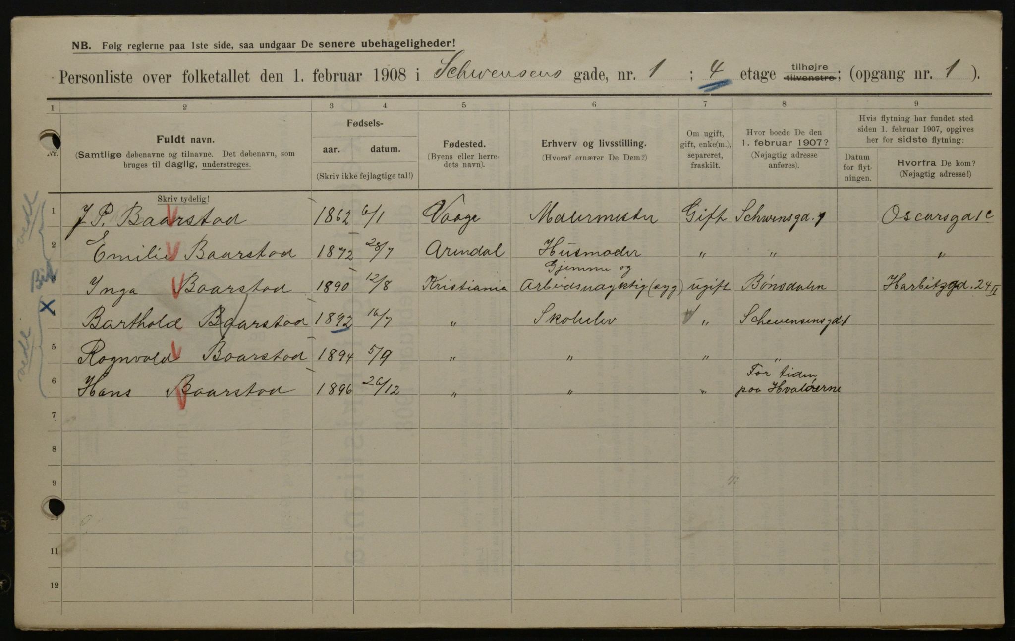 OBA, Municipal Census 1908 for Kristiania, 1908, p. 83385