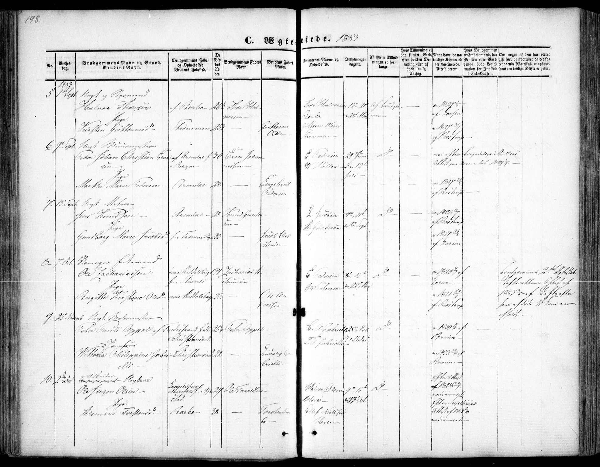 Arendal sokneprestkontor, Trefoldighet, SAK/1111-0040/F/Fa/L0005: Parish register (official) no. A 5, 1838-1854, p. 198