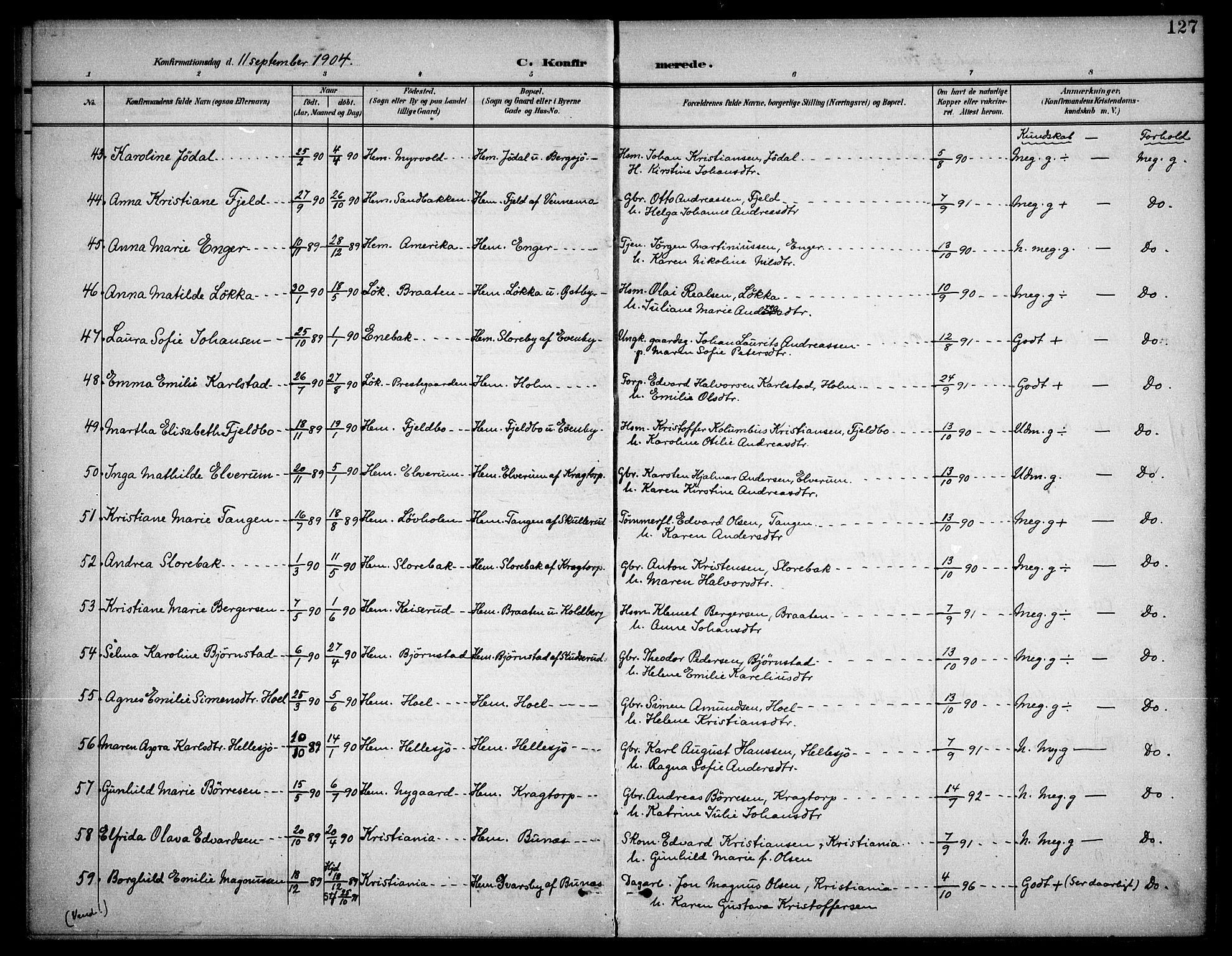 Høland prestekontor Kirkebøker, SAO/A-10346a/F/Fb/L0003: Parish register (official) no. II 3, 1897-1912, p. 127