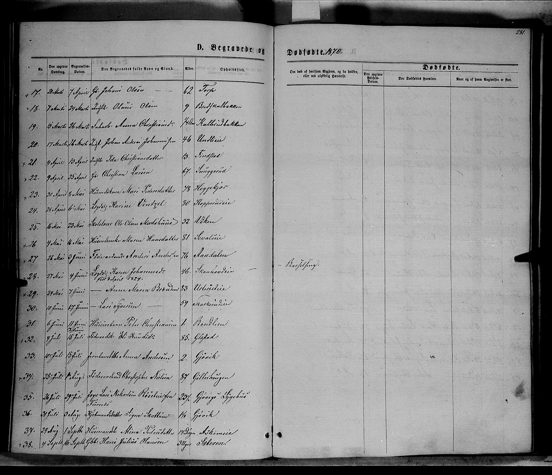 Vardal prestekontor, SAH/PREST-100/H/Ha/Hab/L0006: Parish register (copy) no. 6, 1869-1881, p. 281