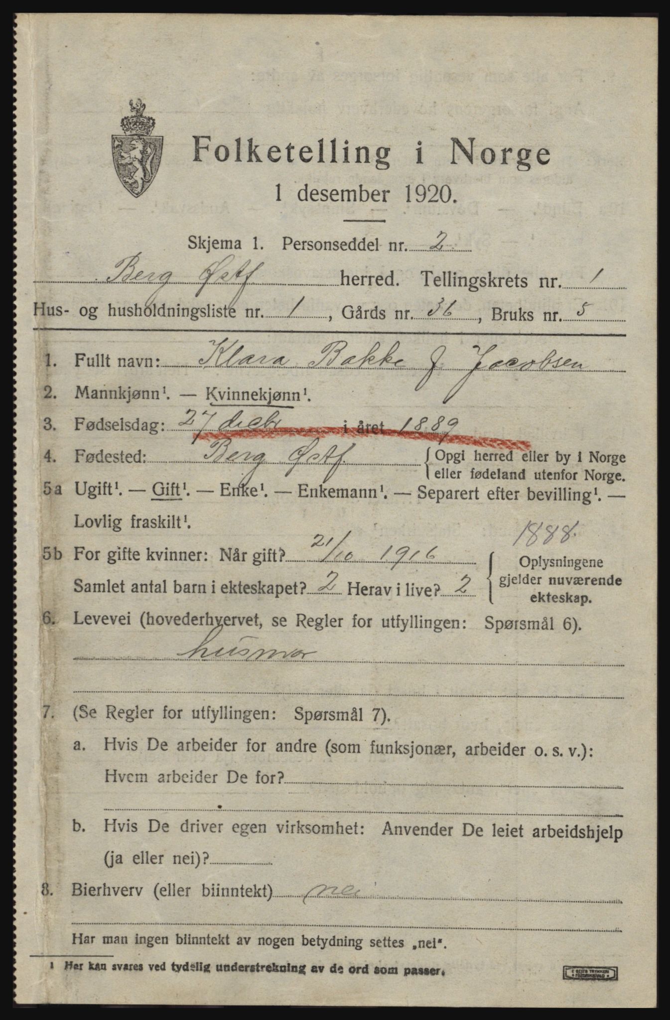 SAO, 1920 census for Berg, 1920, p. 1947