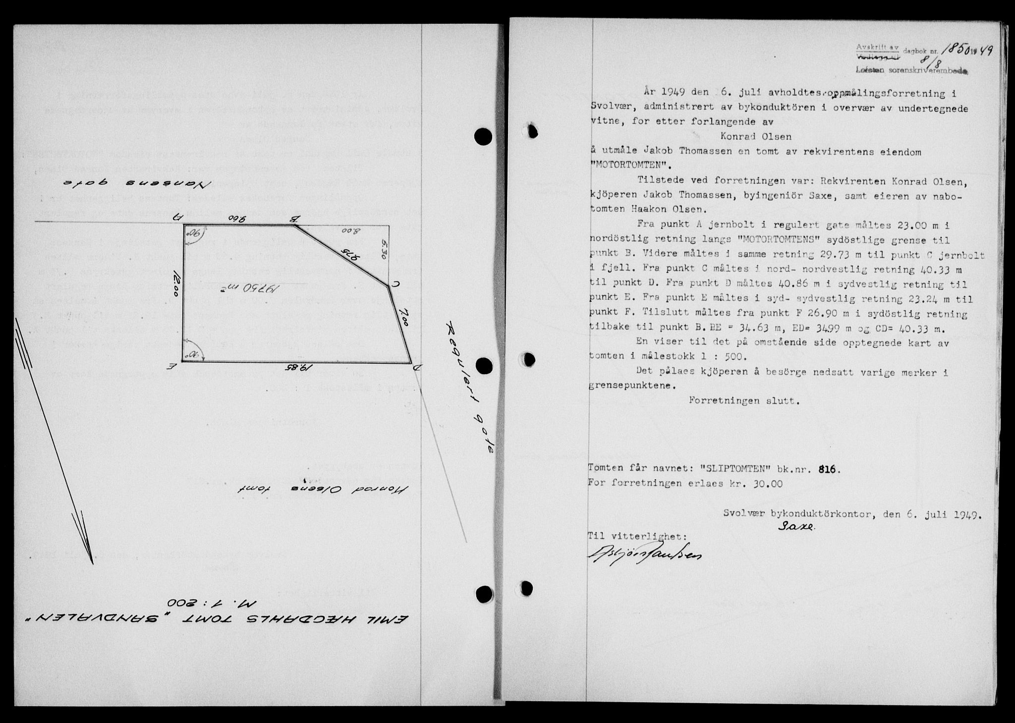 Lofoten sorenskriveri, SAT/A-0017/1/2/2C/L0021a: Mortgage book no. 21a, 1949-1949, Diary no: : 1850/1949