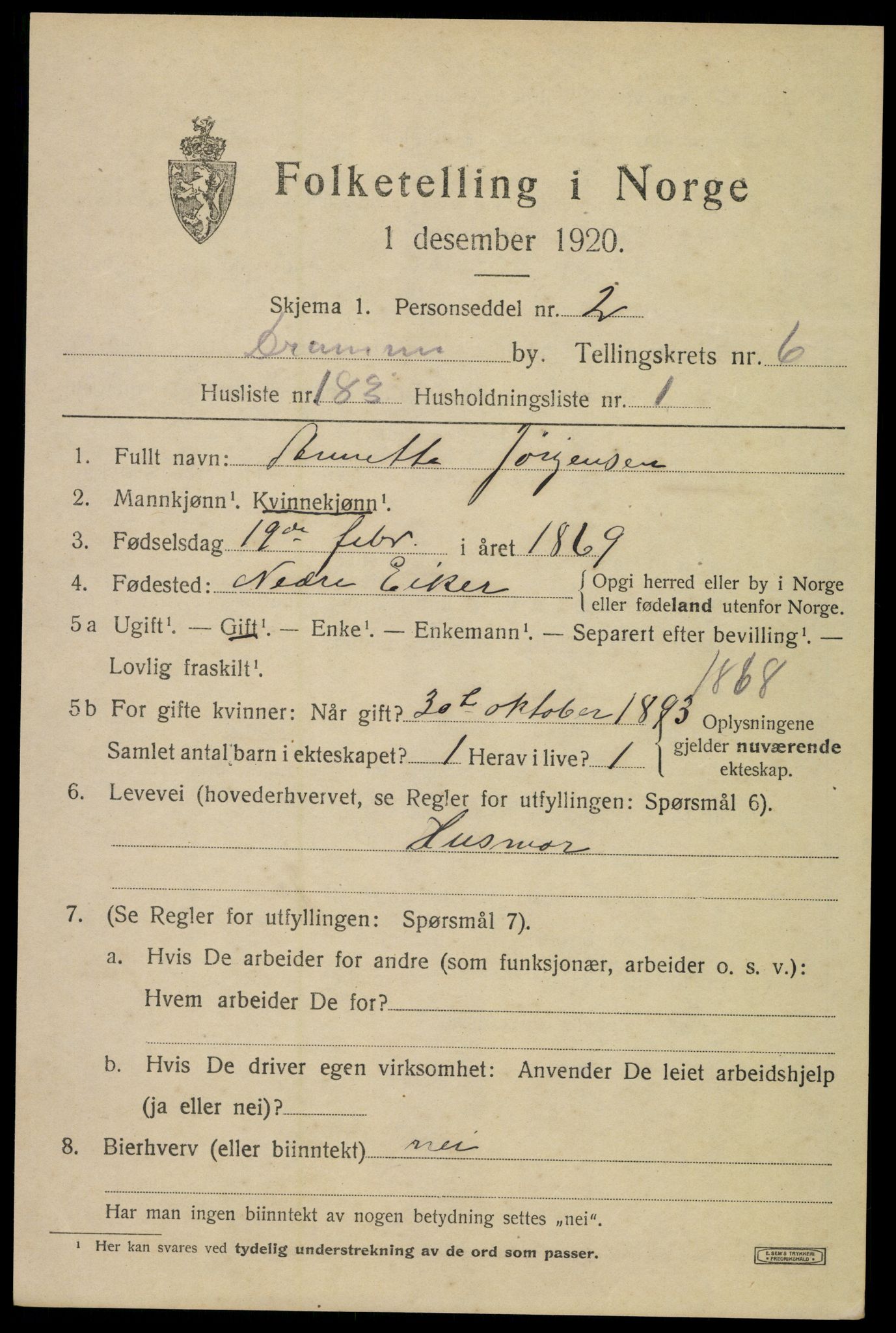 SAKO, 1920 census for Drammen, 1920, p. 45207