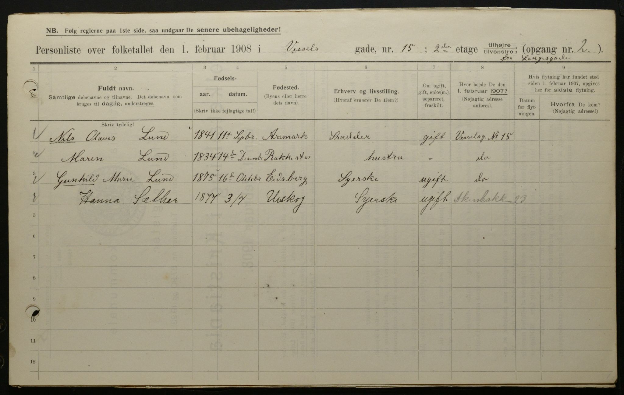 OBA, Municipal Census 1908 for Kristiania, 1908, p. 115068