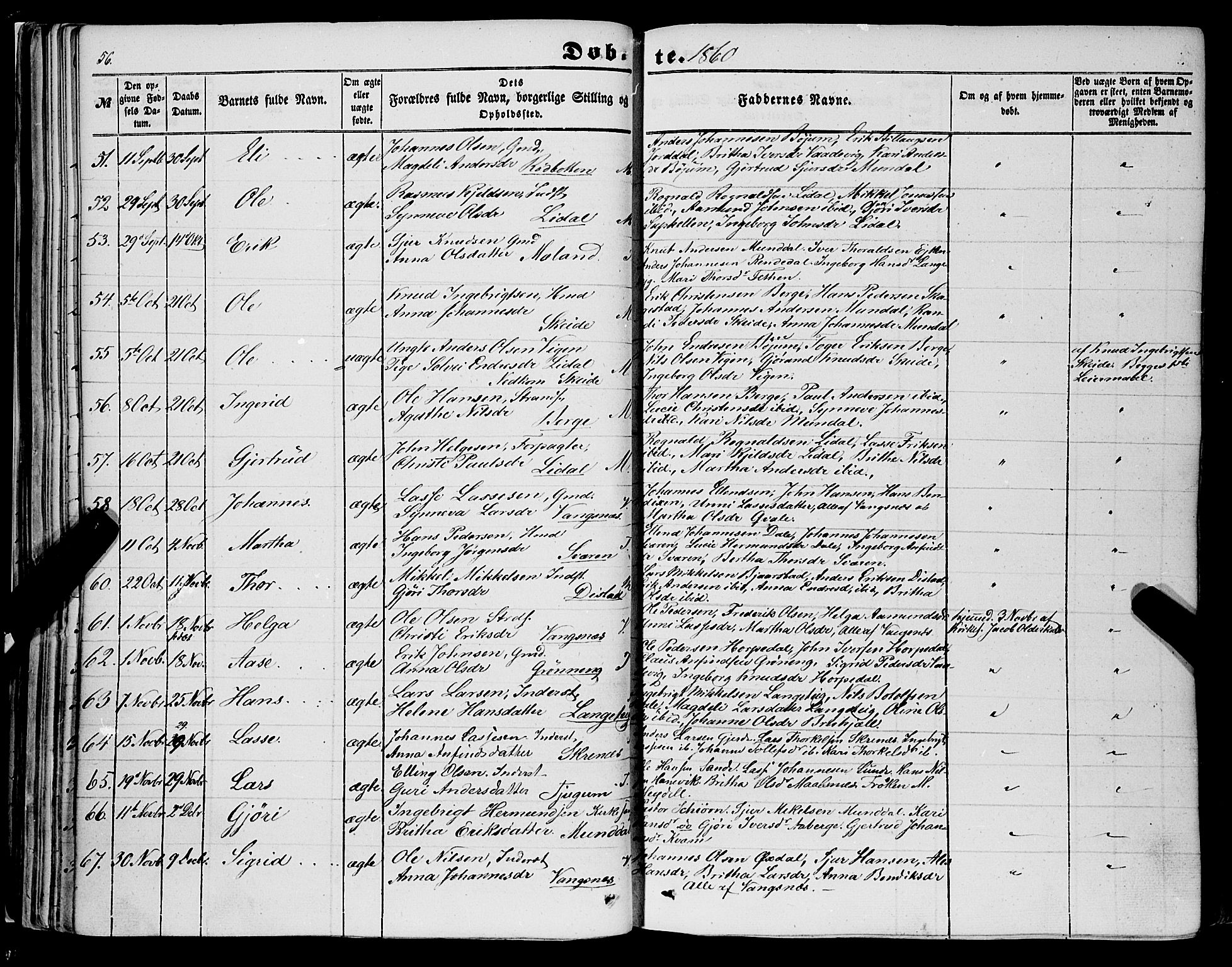 Balestrand sokneprestembete, AV/SAB-A-79601/H/Haa/Haaa/L0002: Parish register (official) no. A 2, 1847-1866, p. 56