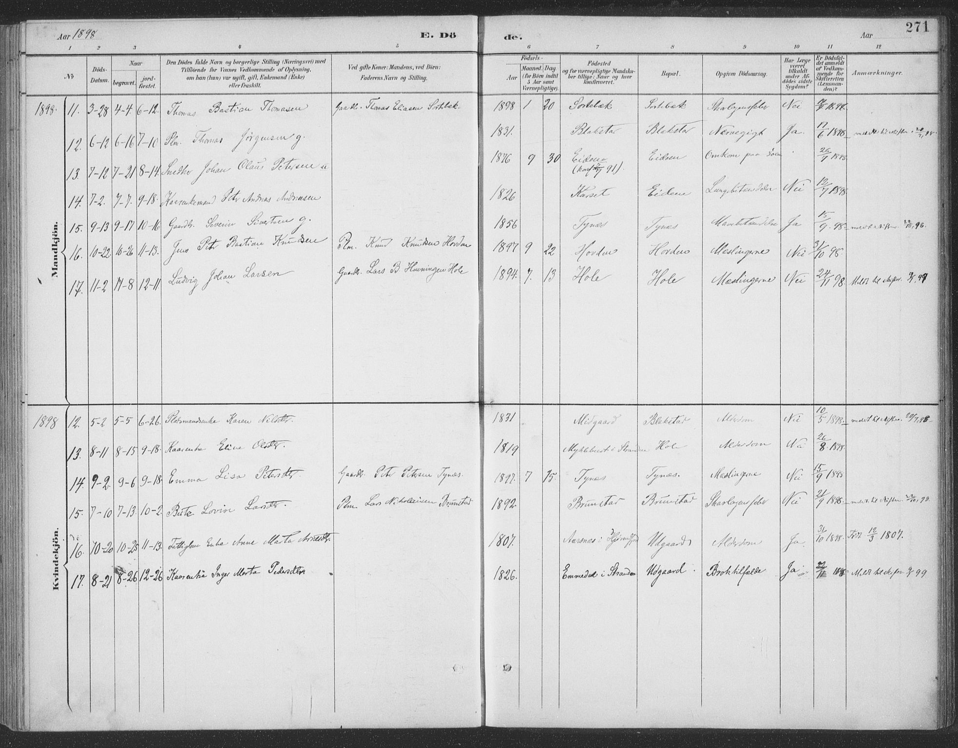 Ministerialprotokoller, klokkerbøker og fødselsregistre - Møre og Romsdal, SAT/A-1454/523/L0335: Parish register (official) no. 523A02, 1891-1911, p. 271