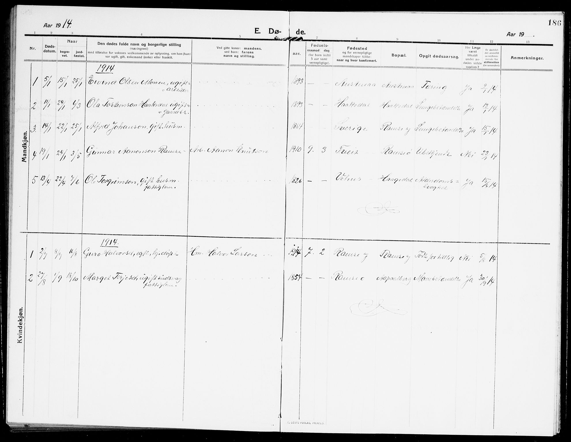 Åmli sokneprestkontor, AV/SAK-1111-0050/F/Fb/Fbb/L0003: Parish register (copy) no. B 3, 1906-1941, p. 186