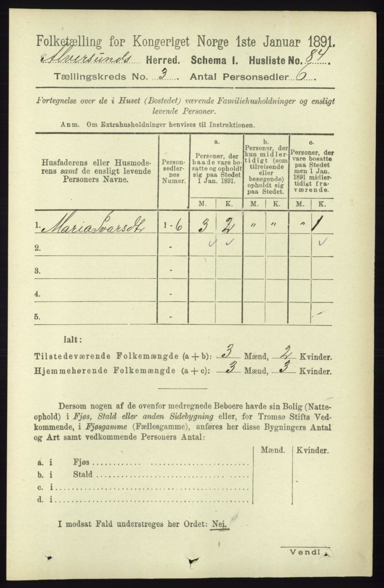 RA, 1891 census for 1257 Alversund, 1891, p. 1028