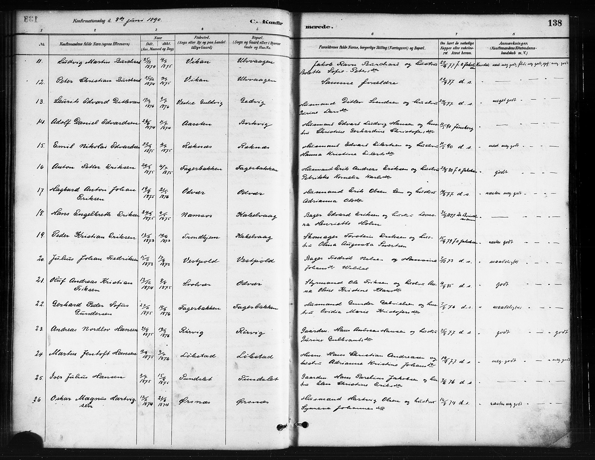 Ministerialprotokoller, klokkerbøker og fødselsregistre - Nordland, AV/SAT-A-1459/874/L1059: Parish register (official) no. 874A03, 1884-1890, p. 138