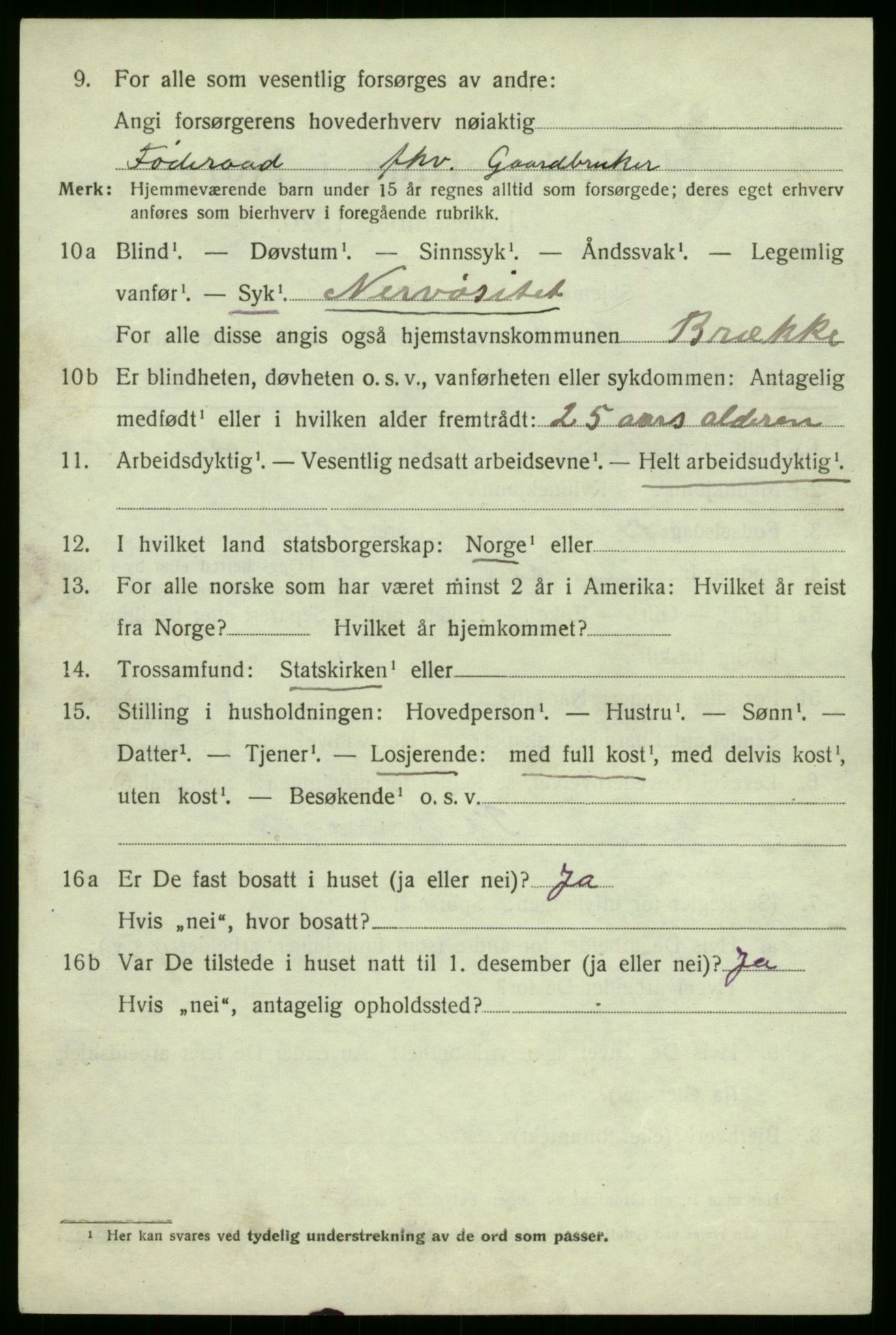 SAB, 1920 census for Brekke, 1920, p. 695