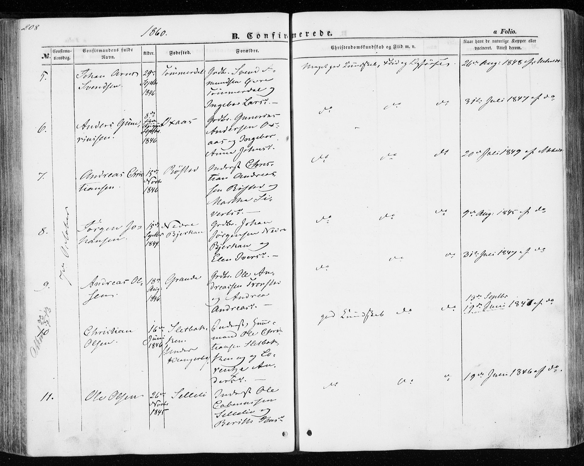 Ministerialprotokoller, klokkerbøker og fødselsregistre - Nord-Trøndelag, AV/SAT-A-1458/701/L0008: Parish register (official) no. 701A08 /1, 1854-1863, p. 208