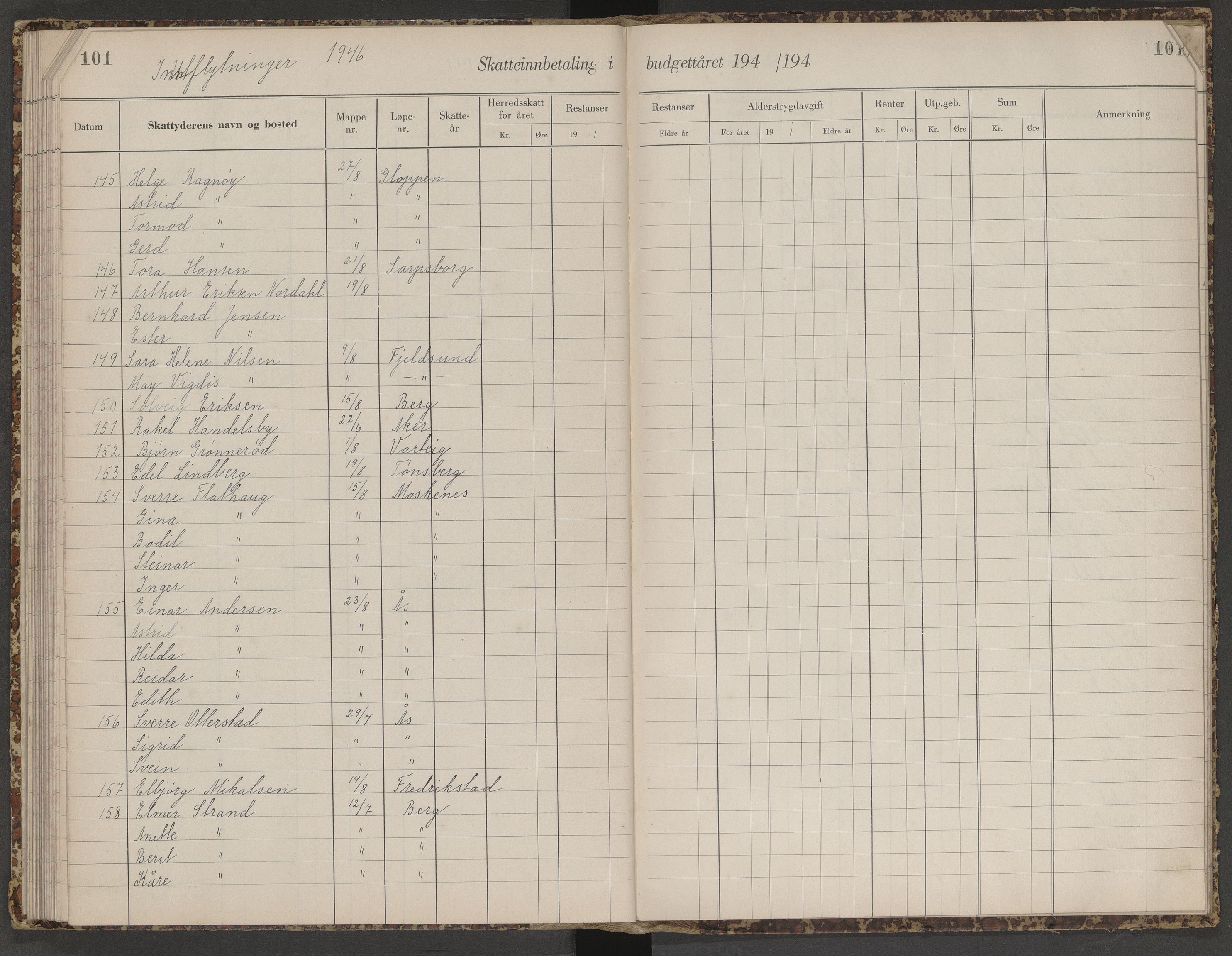 Skjeberg folkeregister, AV/SAO-A-10495/K/Ka/L0003: Fortegnelse over inn- og utflyttede, 1943-1947, p. 101