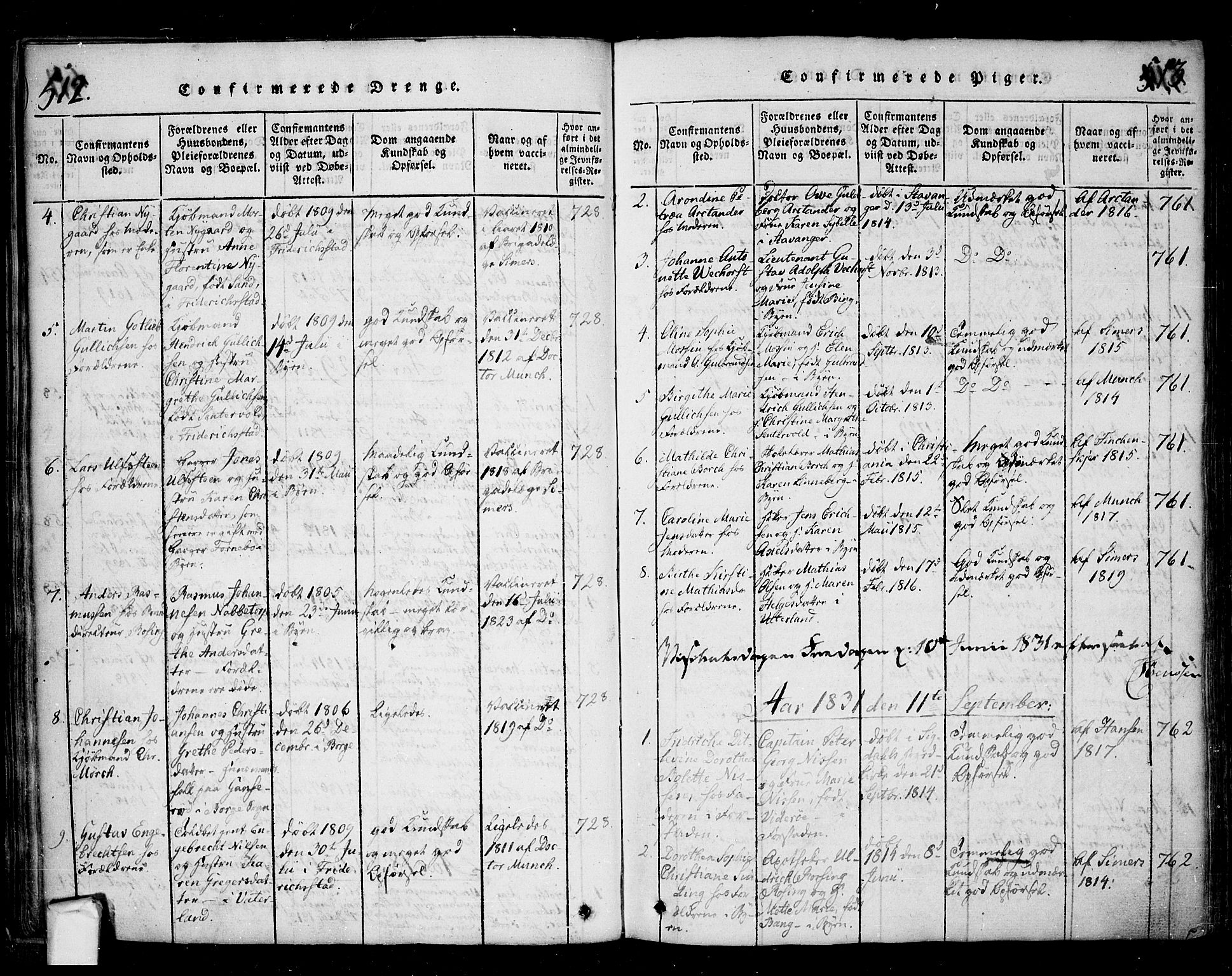 Fredrikstad prestekontor Kirkebøker, SAO/A-11082/F/Fa/L0004: Parish register (official) no. 4, 1816-1834, p. 512-513