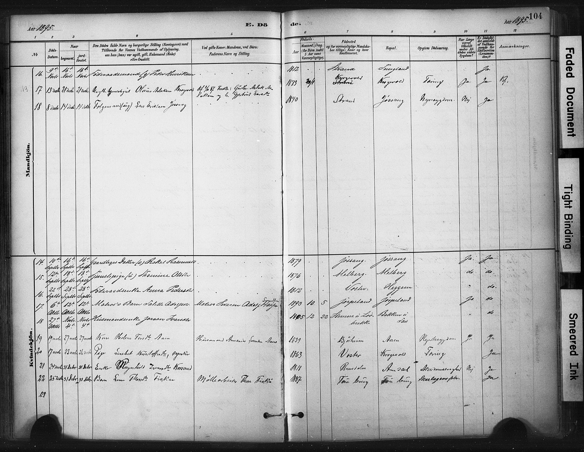 Strand sokneprestkontor, AV/SAST-A-101828/H/Ha/Haa/L0010: Parish register (official) no. A 10, 1882-1929, p. 104