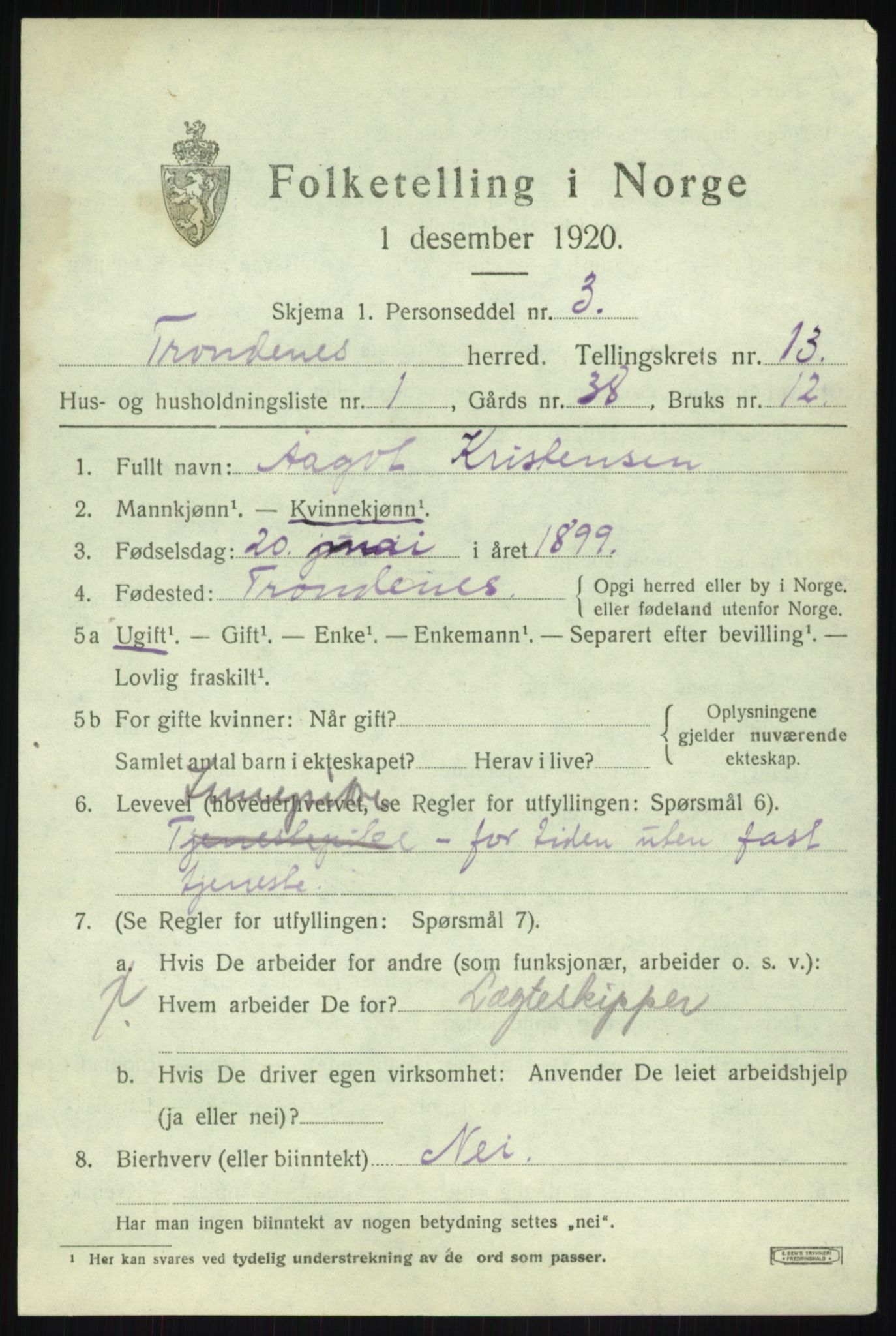 SATØ, 1920 census for Trondenes, 1920, p. 9351