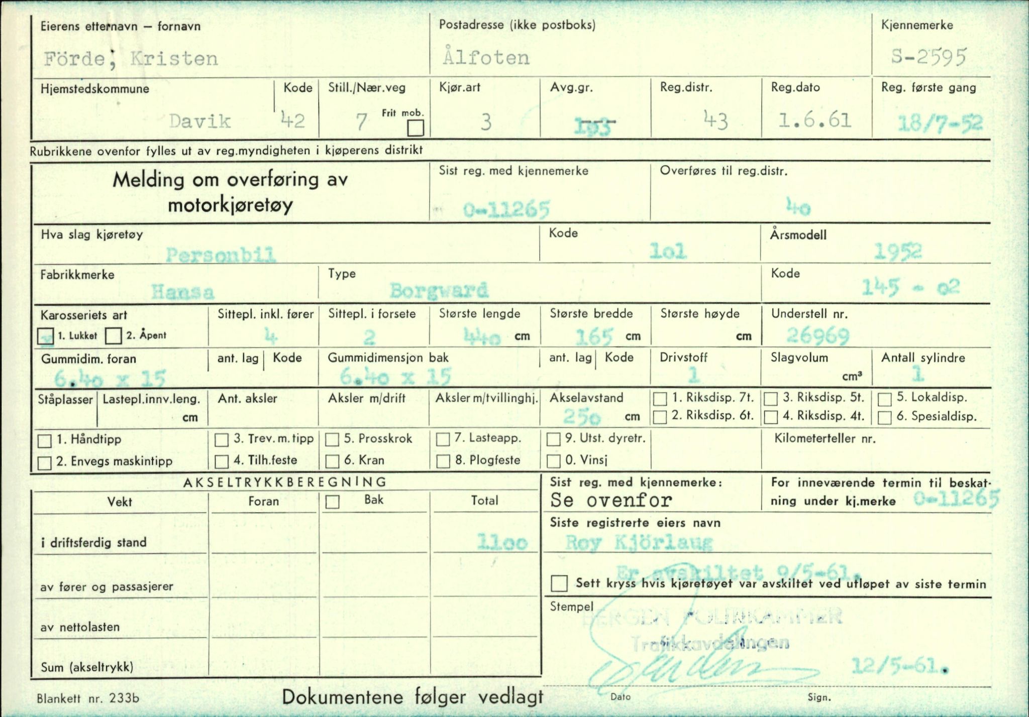 Statens vegvesen, Sogn og Fjordane vegkontor, AV/SAB-A-5301/4/F/L0004: Registerkort utmeldte Fjordane S2500-2700, S7200-7899, 1930-1961, p. 147