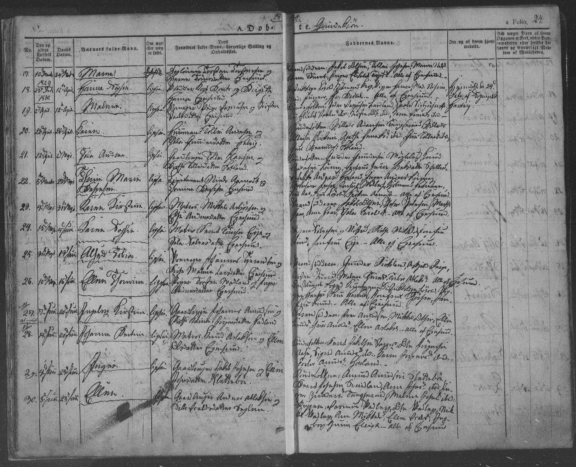 Eigersund sokneprestkontor, AV/SAST-A-101807/S08/L0009: Parish register (official) no. A 9, 1827-1850, p. 24